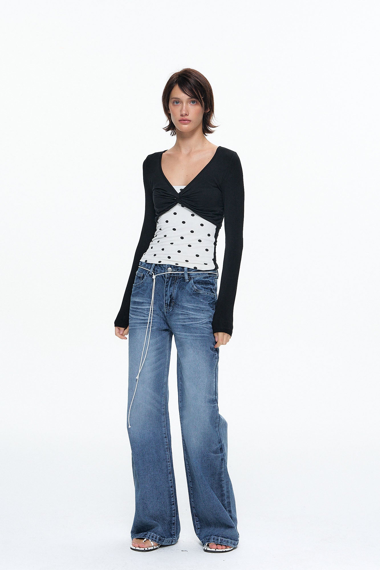 10AMSOTIIIIIIRED Faux Layered Twist-Front Long-Sleeve Top