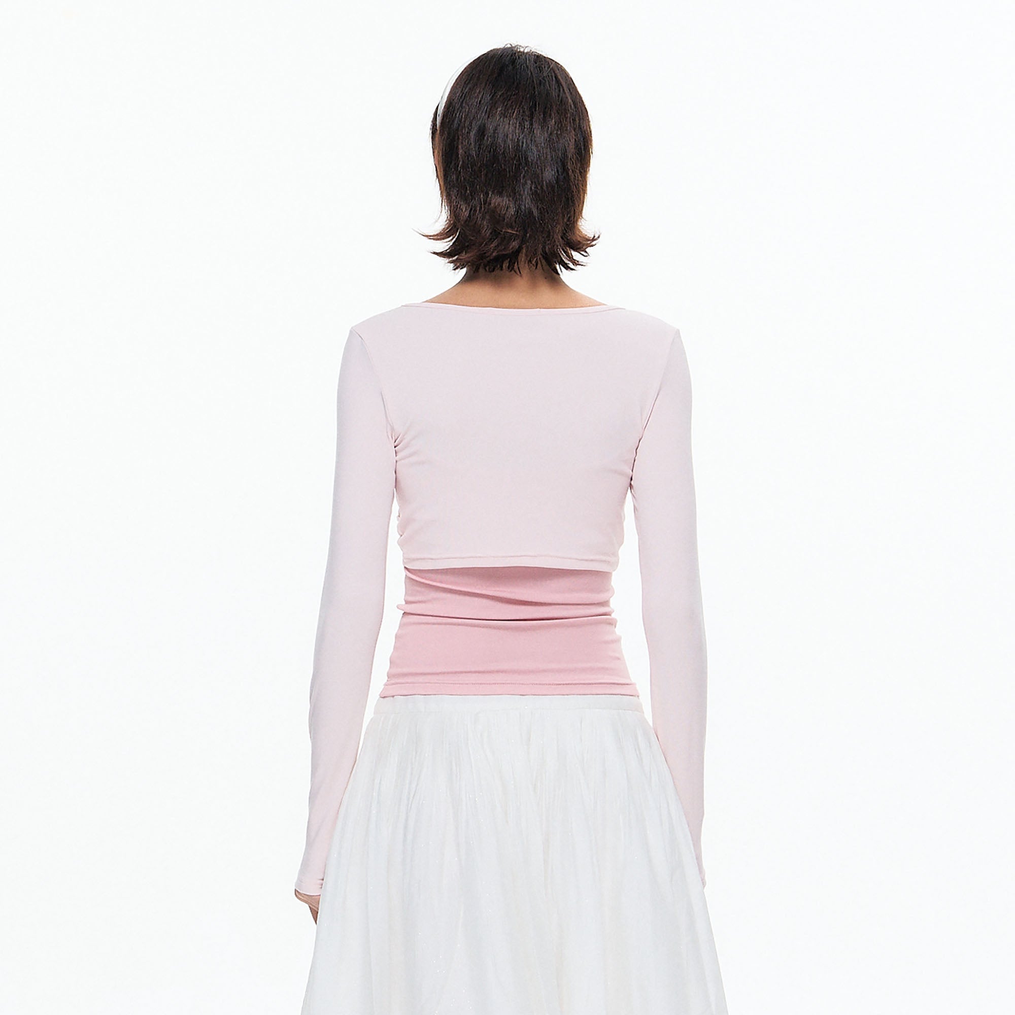 10AMSOTIIIIIIRED Faux Layered Twist-Front Long-Sleeve Top