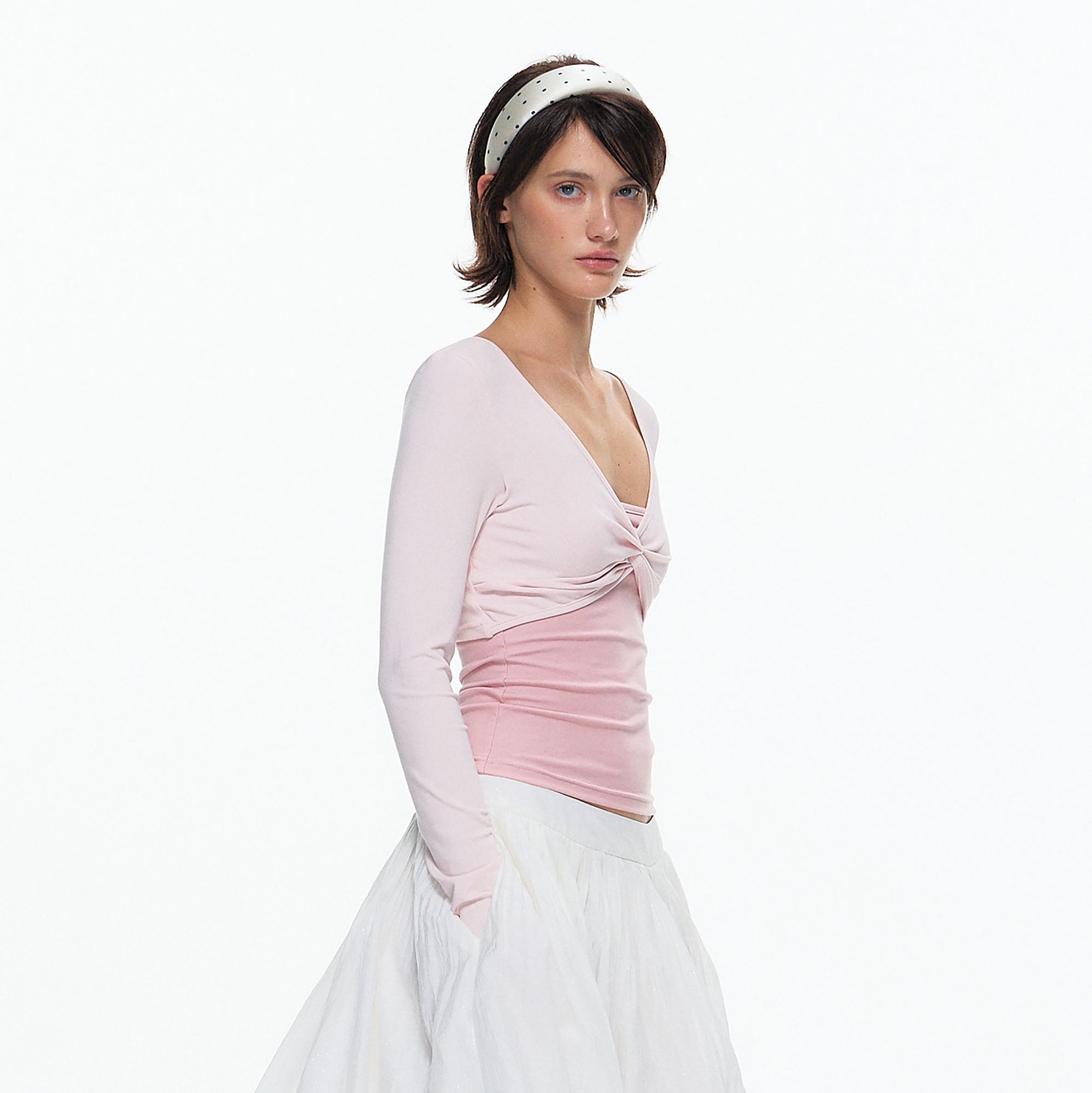 10AMSOTIIIIIIRED Faux Layered Twist-Front Long-Sleeve Top