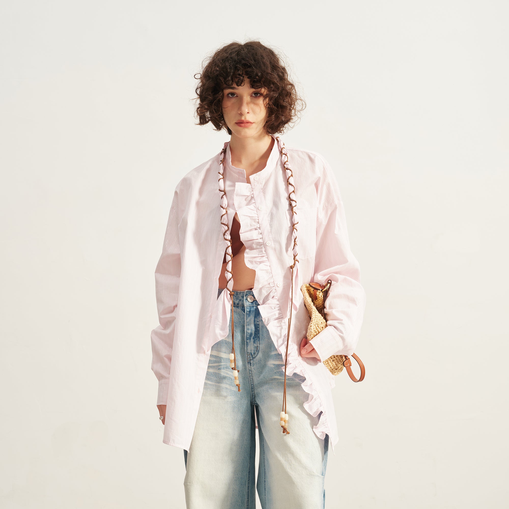 SOFITTE Striped Ruffle Placket Shirt