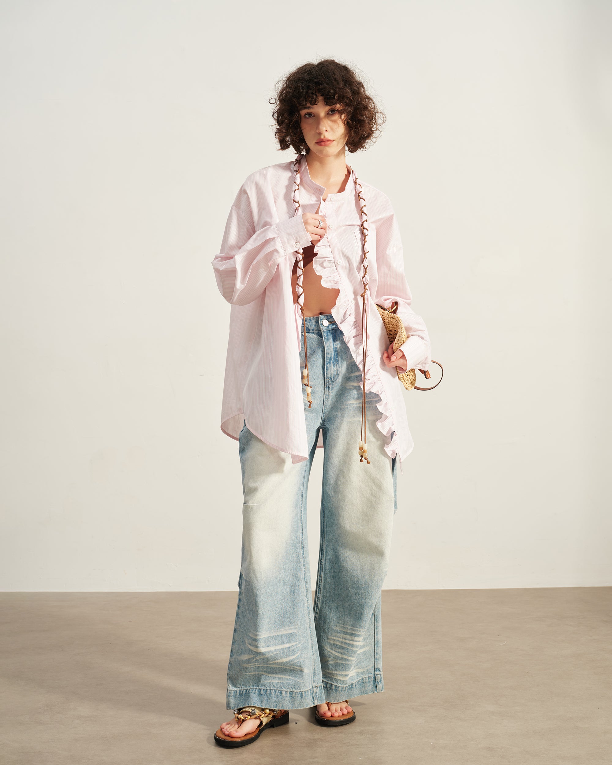 SOFITTE Striped Ruffle Placket Shirt