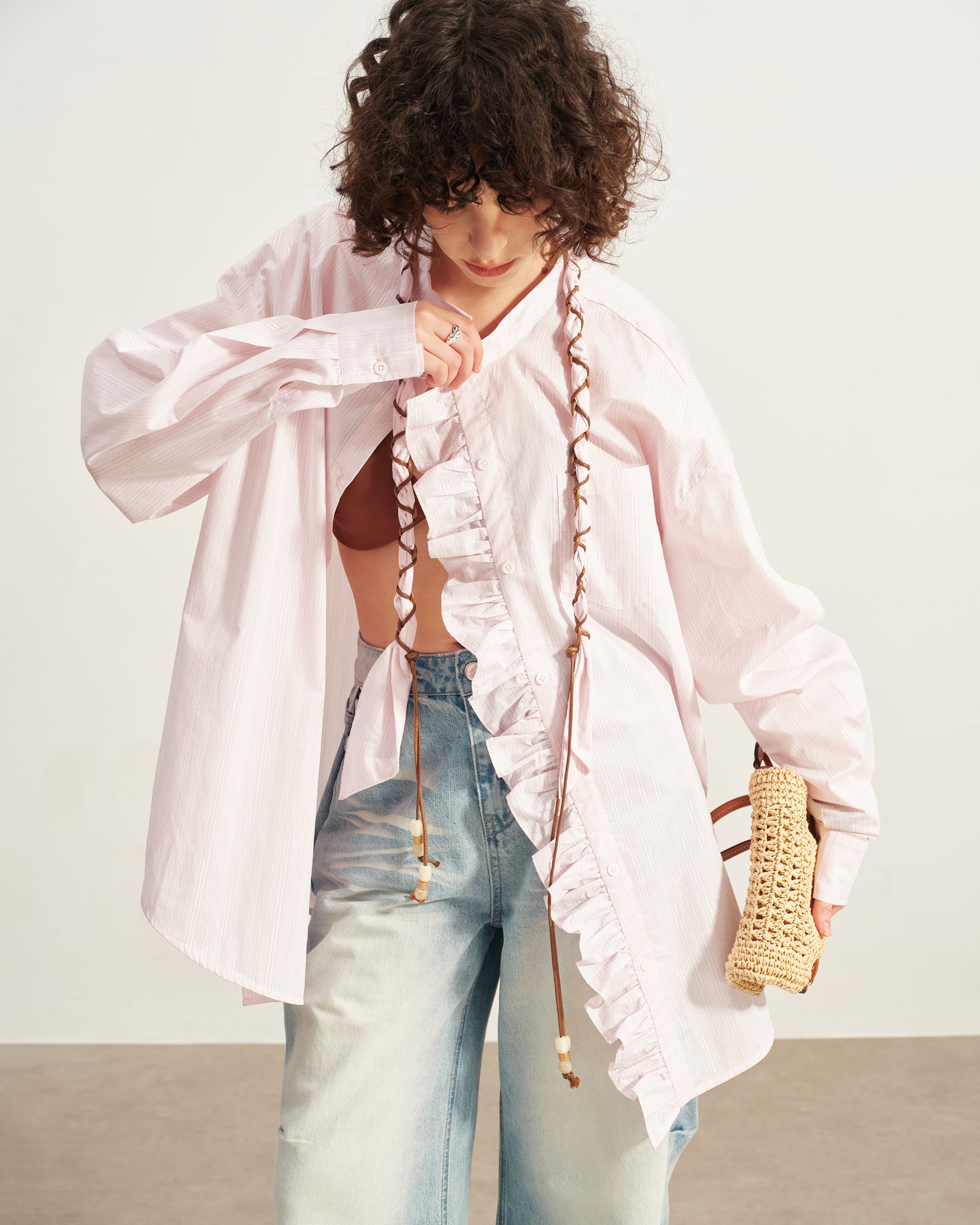 SOFITTE Striped Ruffle Placket Shirt
