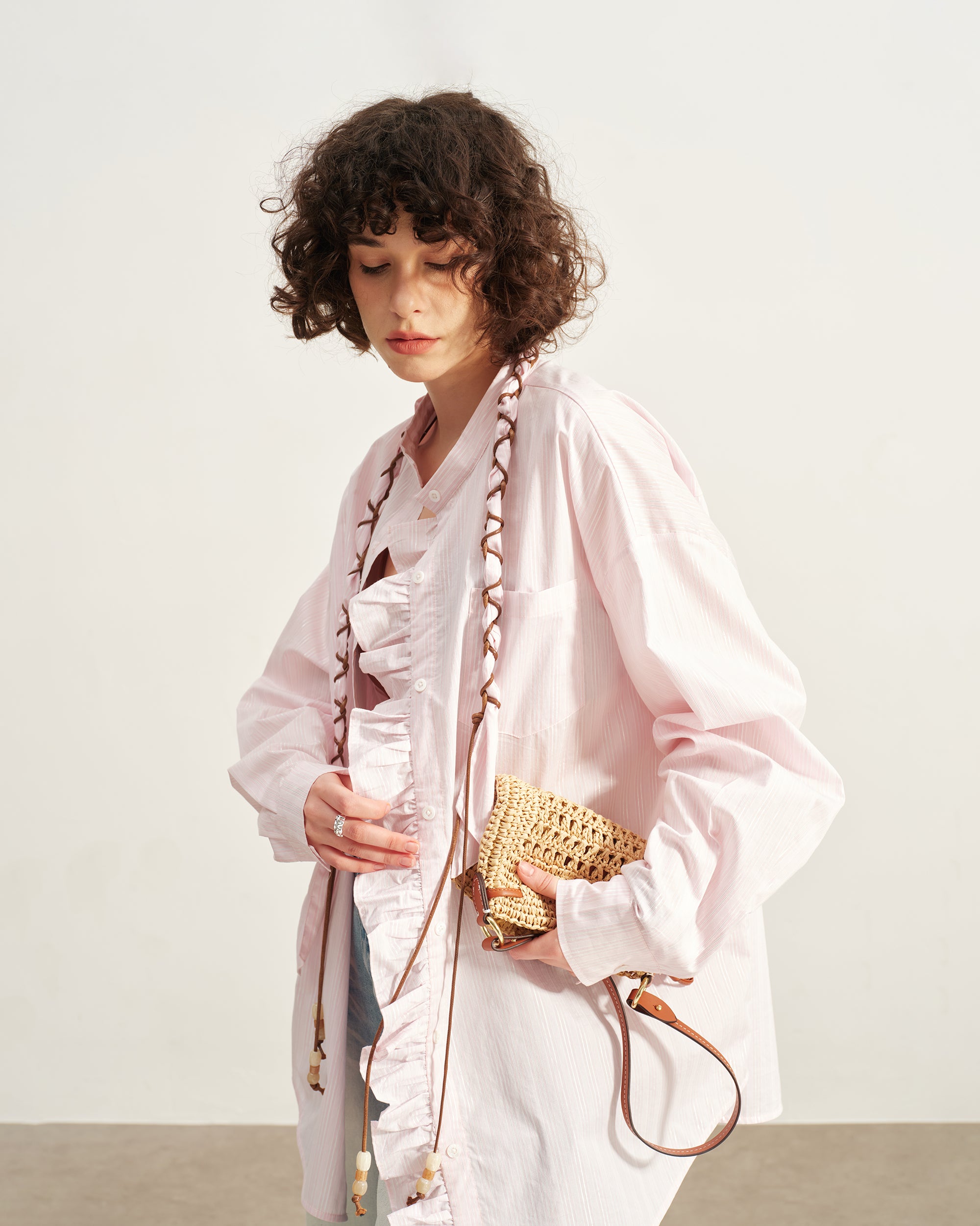 SOFITTE Striped Ruffle Placket Shirt