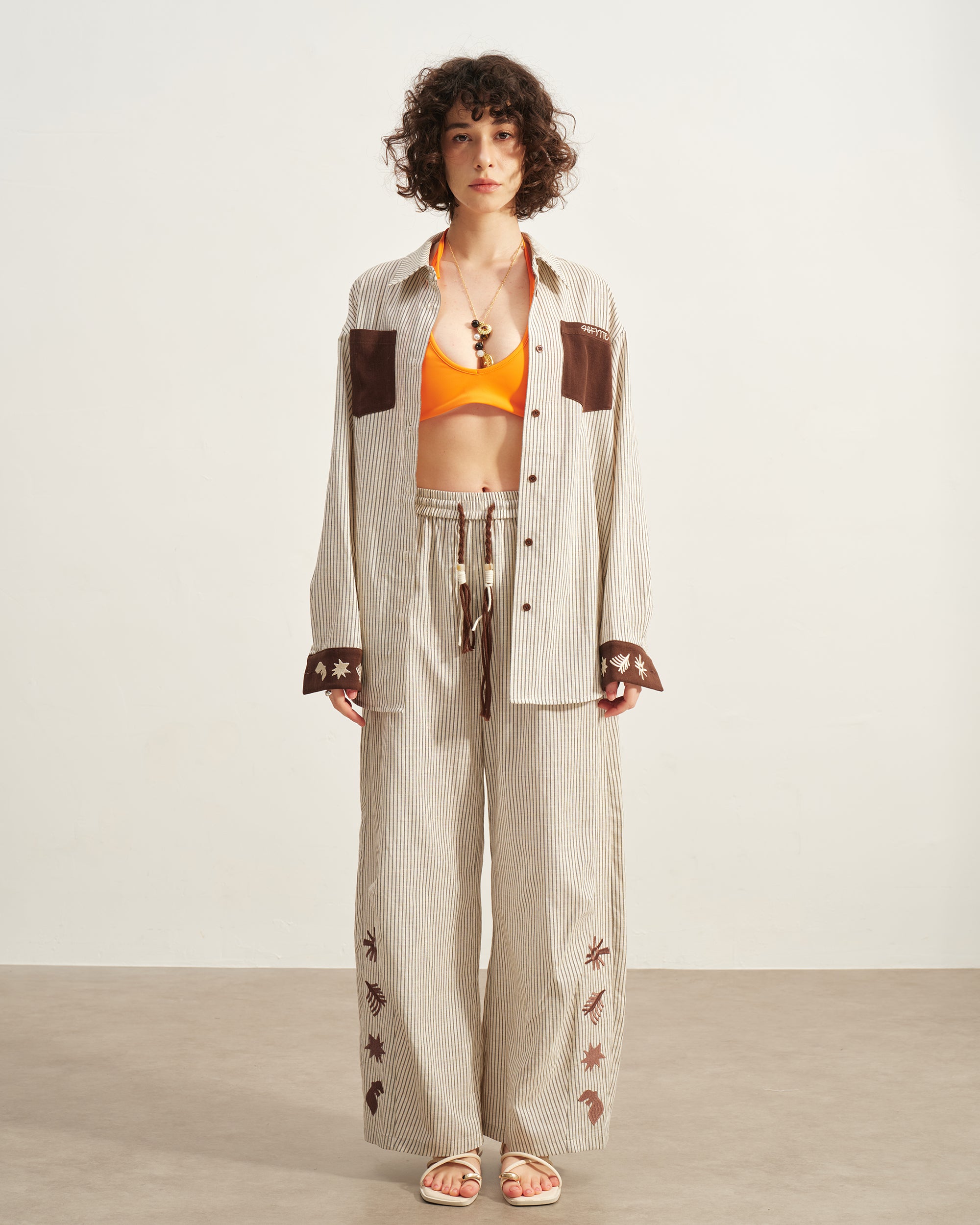 SOFITTE Retro Embroidered Drawstring Striped Pants