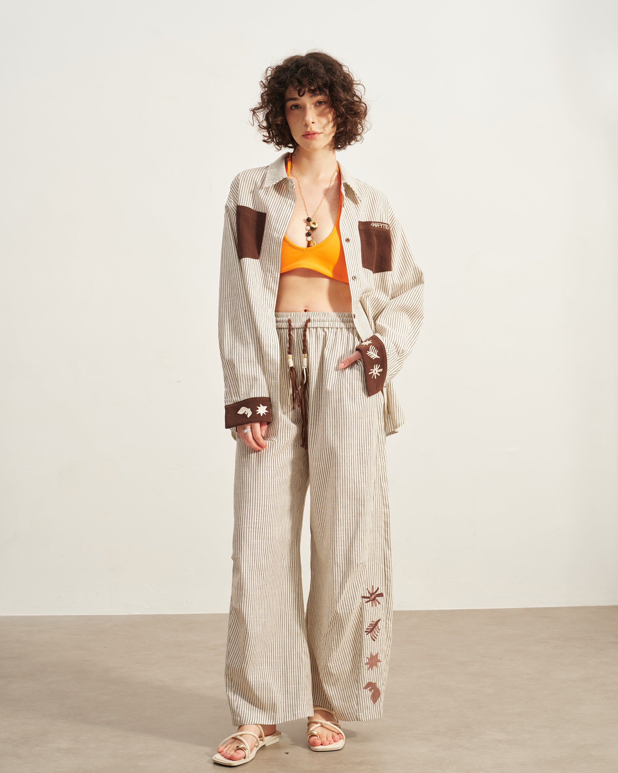 SOFITTE Retro Embroidered Drawstring Striped Pants