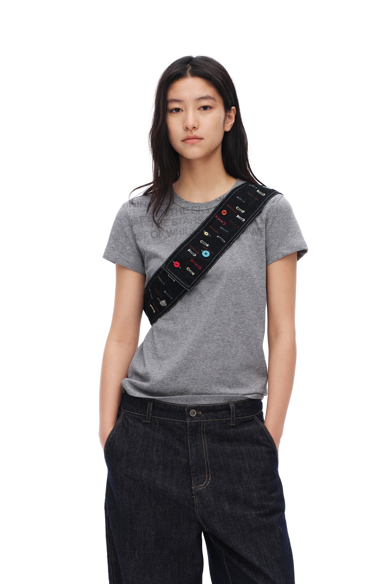 OINIMI Embroidered Buttonhole Denim Belt Bag