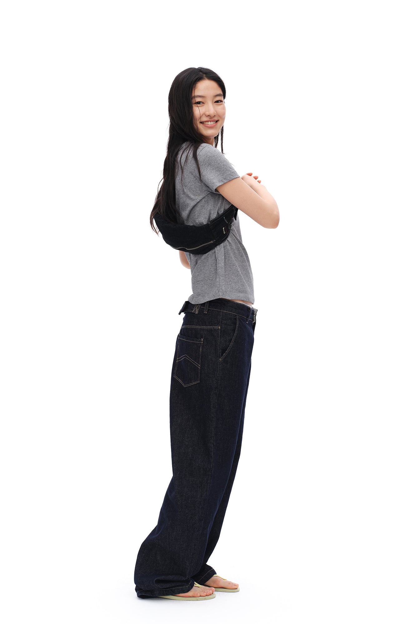 OINIMI Embroidered Buttonhole Denim Belt Bag