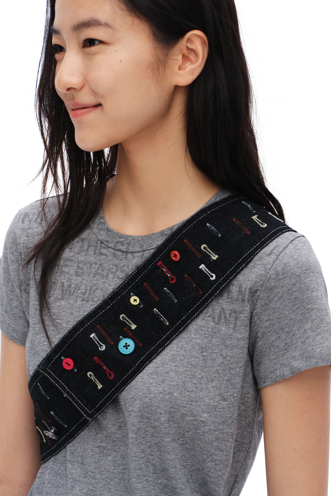OINIMI Embroidered Buttonhole Denim Belt Bag