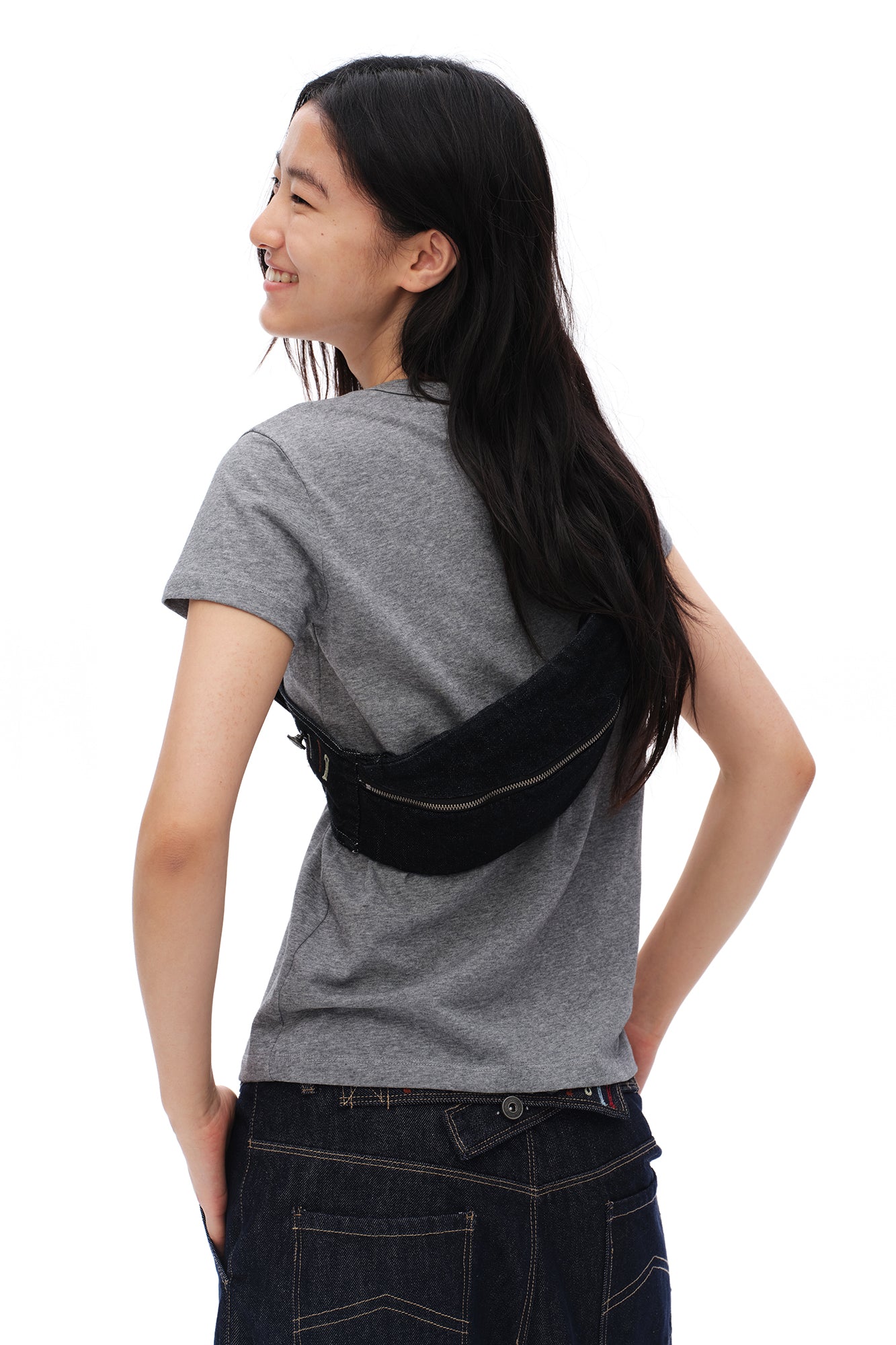 OINIMI Embroidered Buttonhole Denim Belt Bag