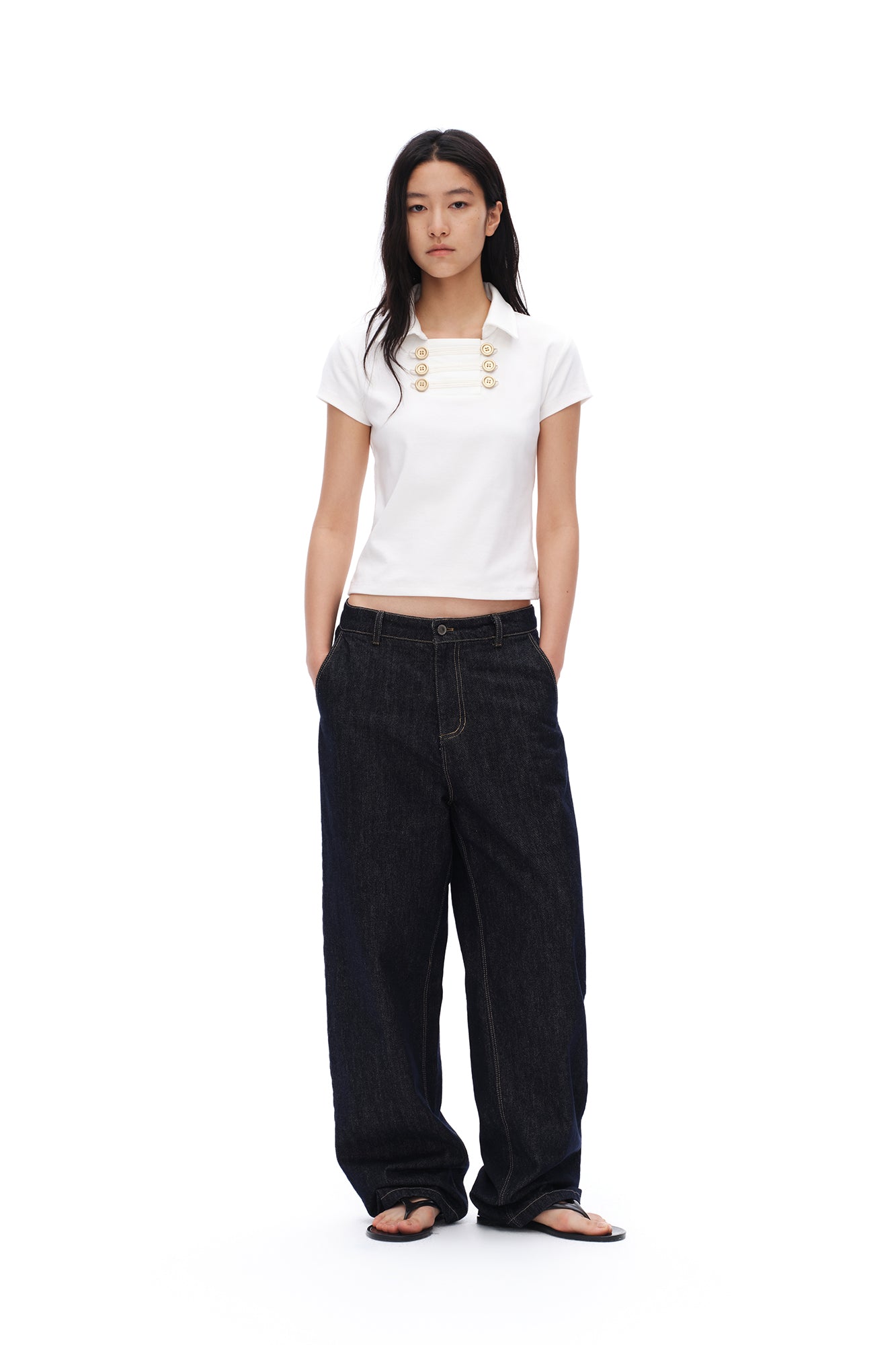OINIMI Military Button Collared T-Shirt