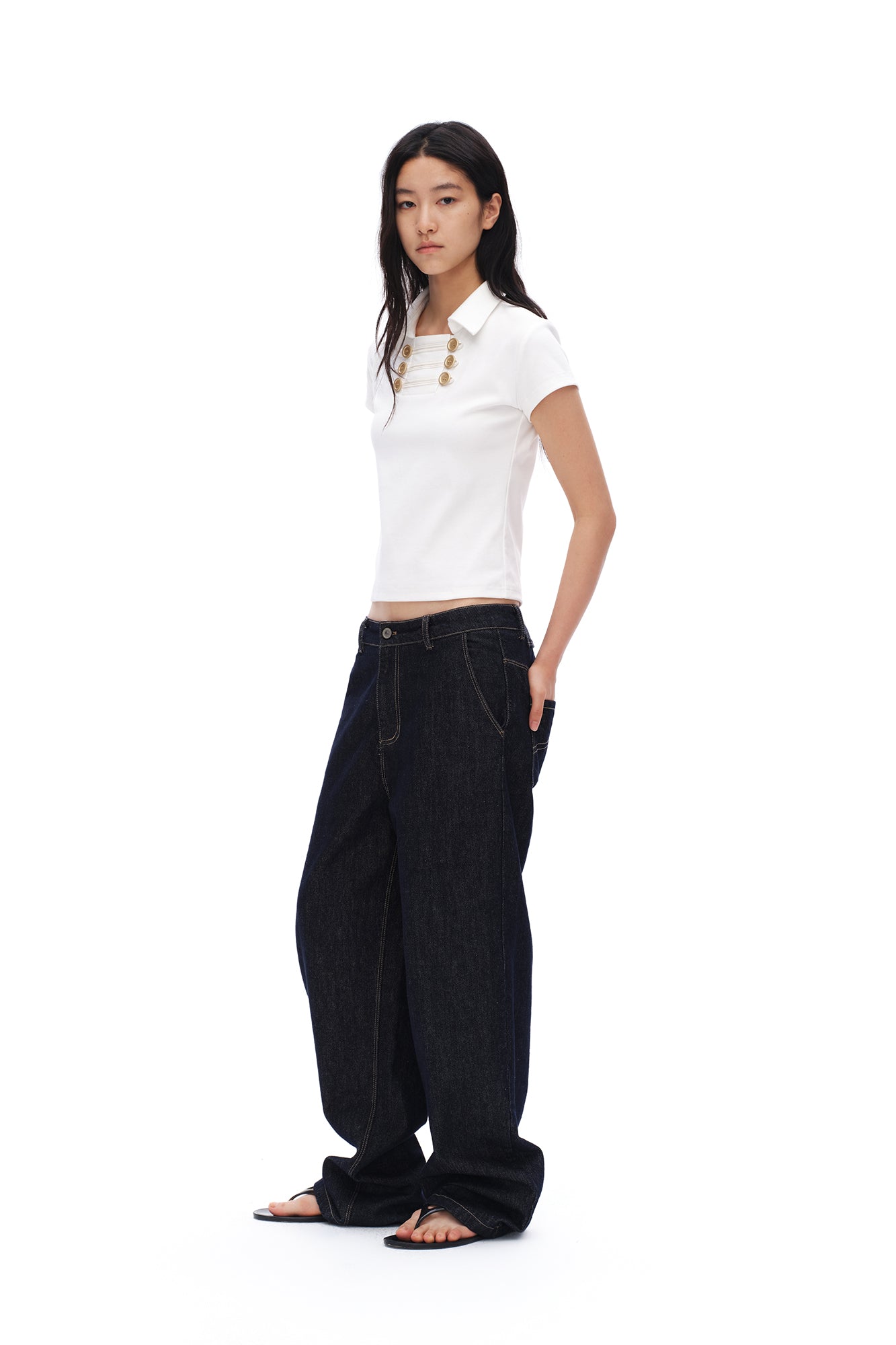 OINIMI Military Button Collared T-Shirt