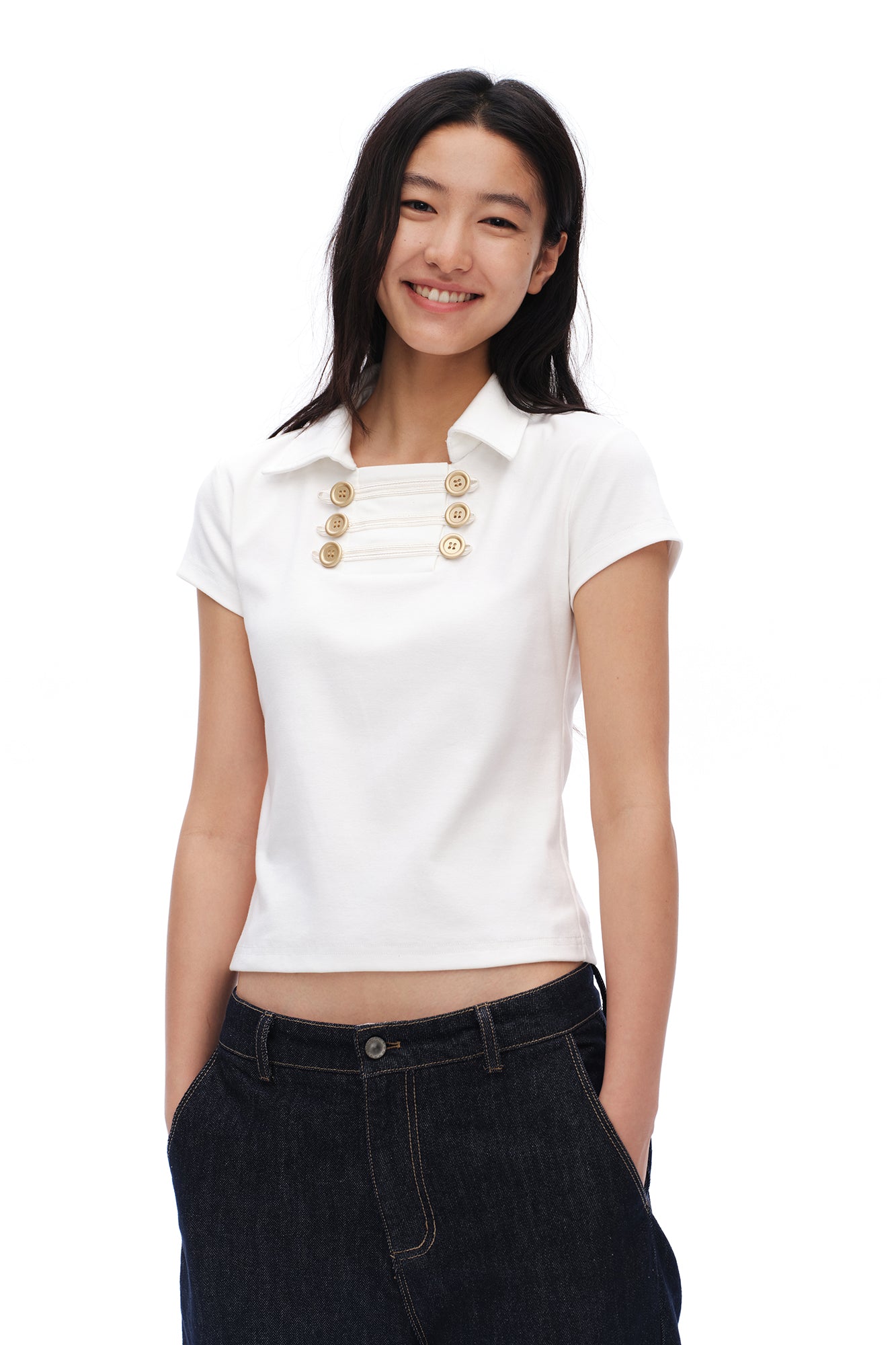 OINIMI Military Button Collared T-Shirt