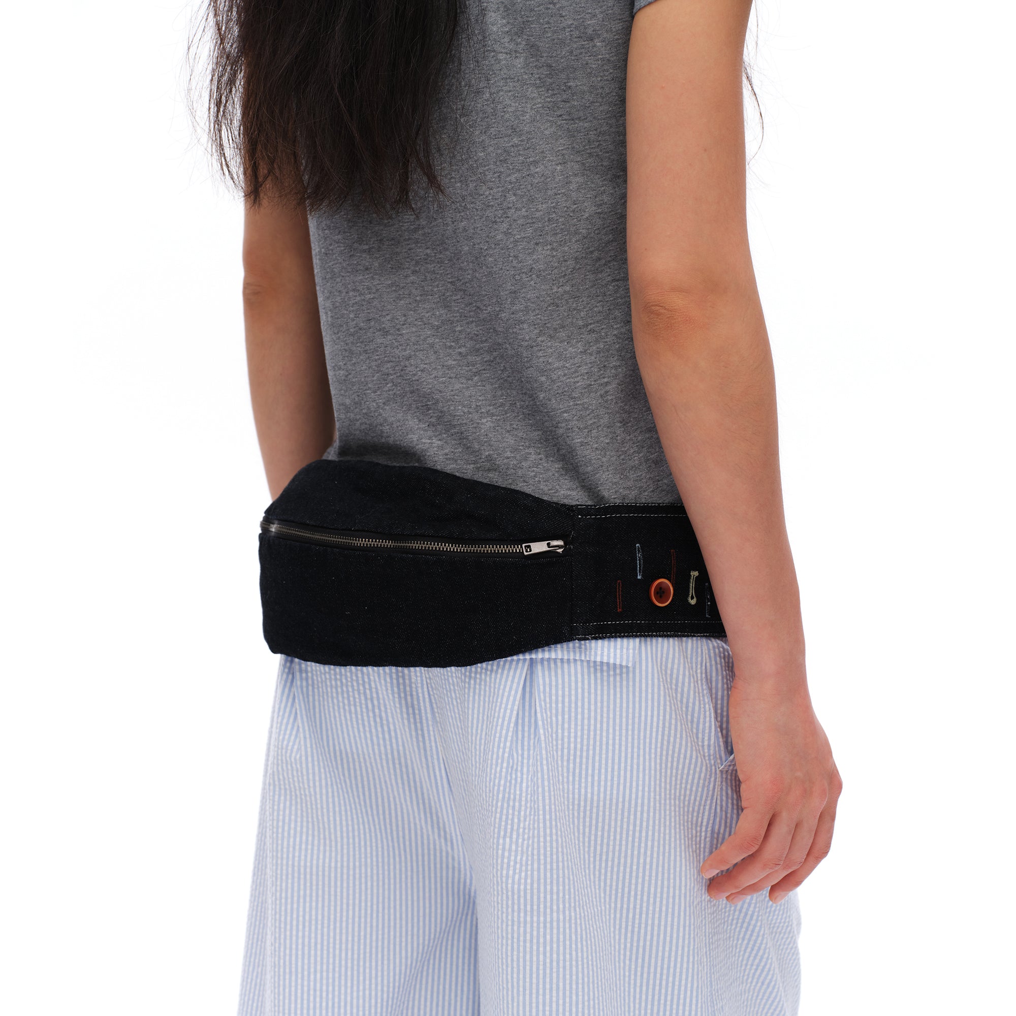 OINIMI Embroidered Buttonhole Denim Belt Bag