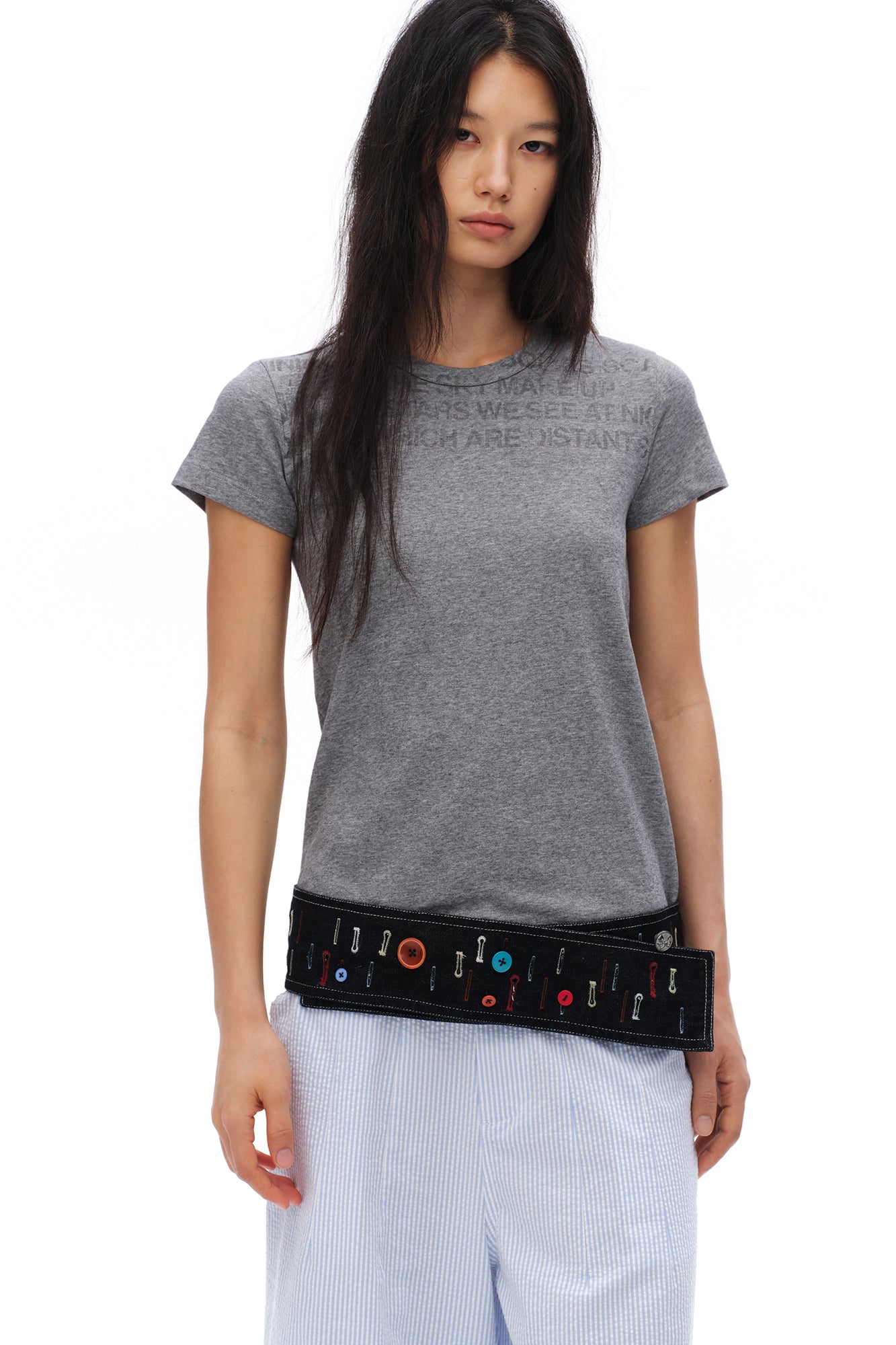 OINIMI Embroidered Buttonhole Denim Belt Bag