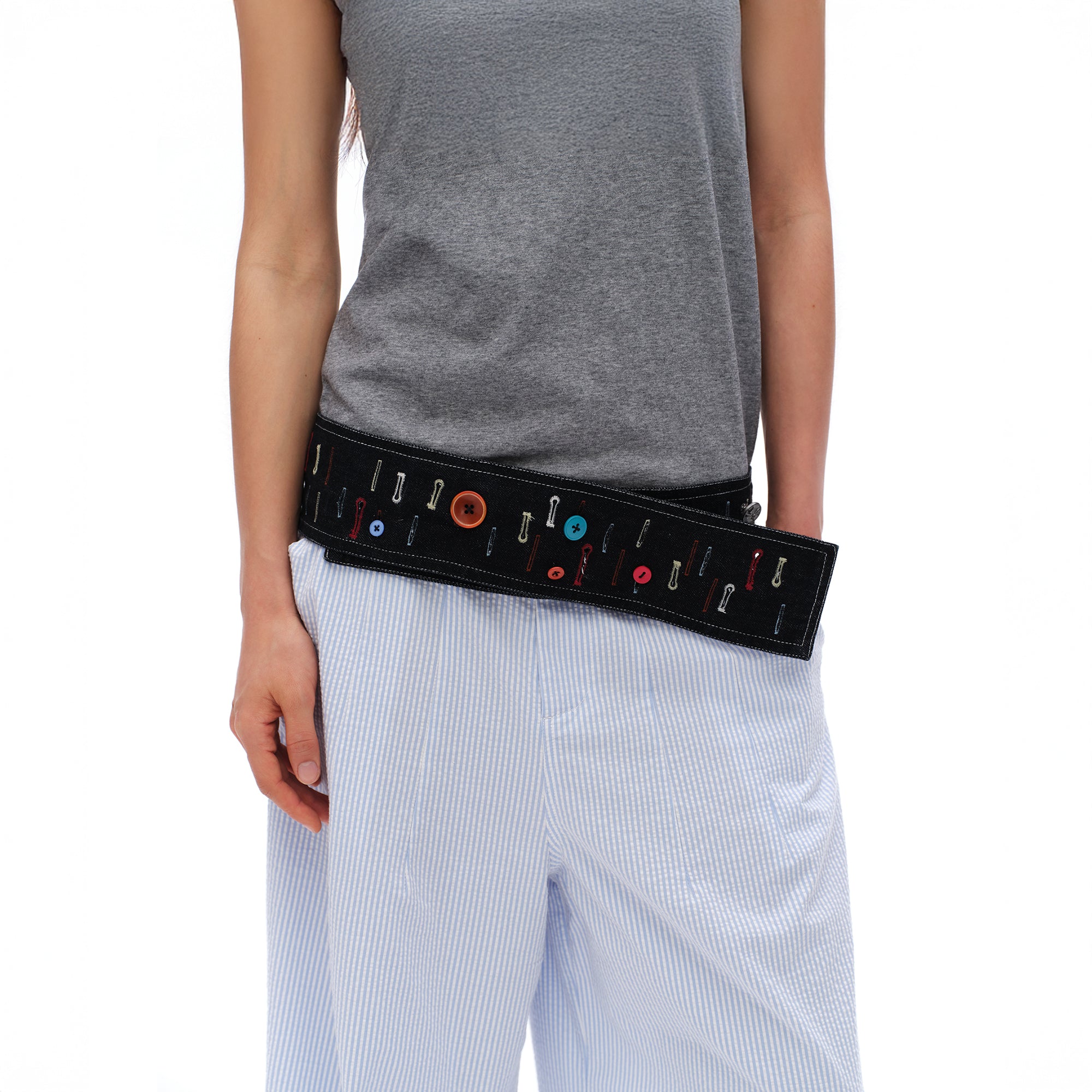 OINIMI Embroidered Buttonhole Denim Belt Bag