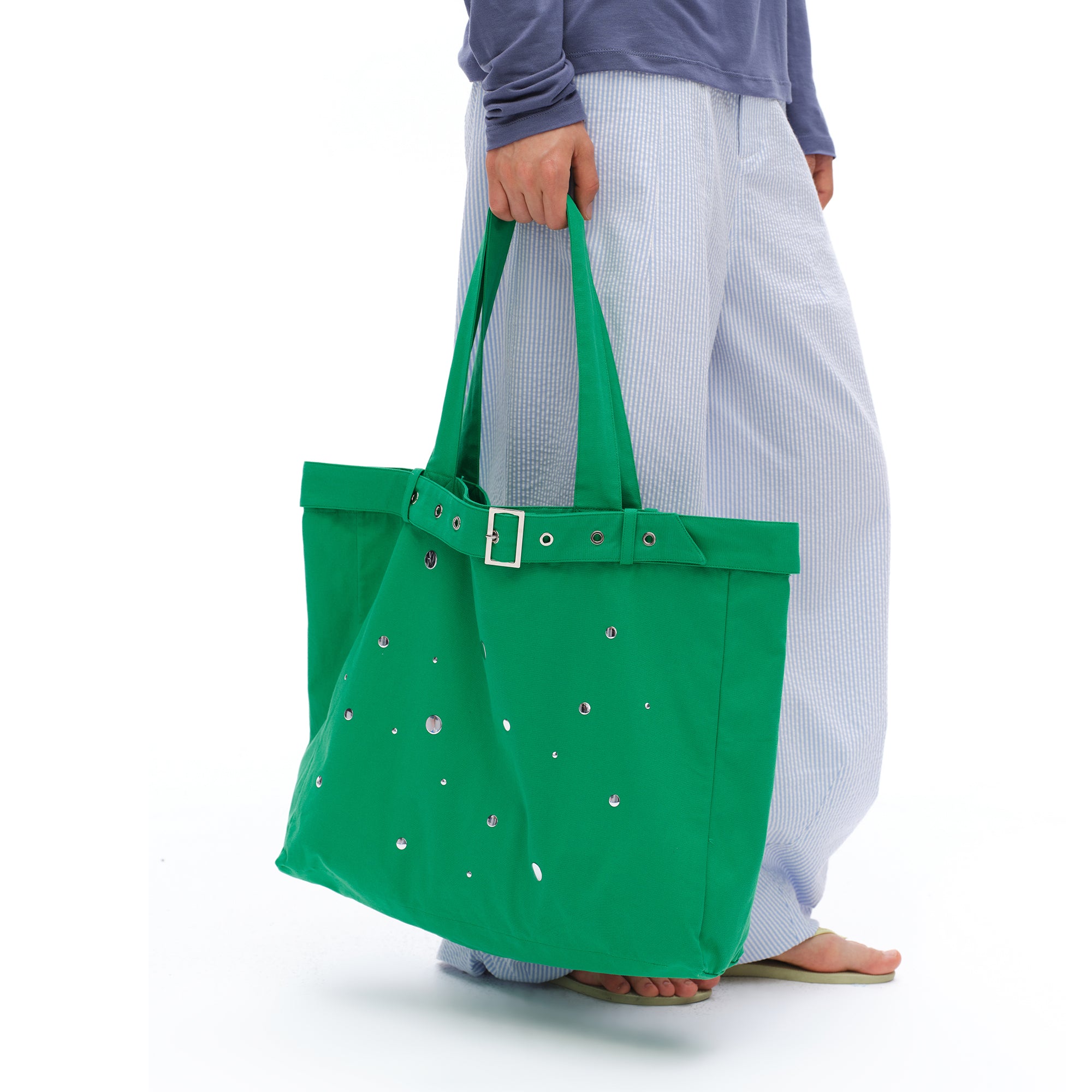 OINIMI Belted Grommet Mirror Disc Tote Bag
