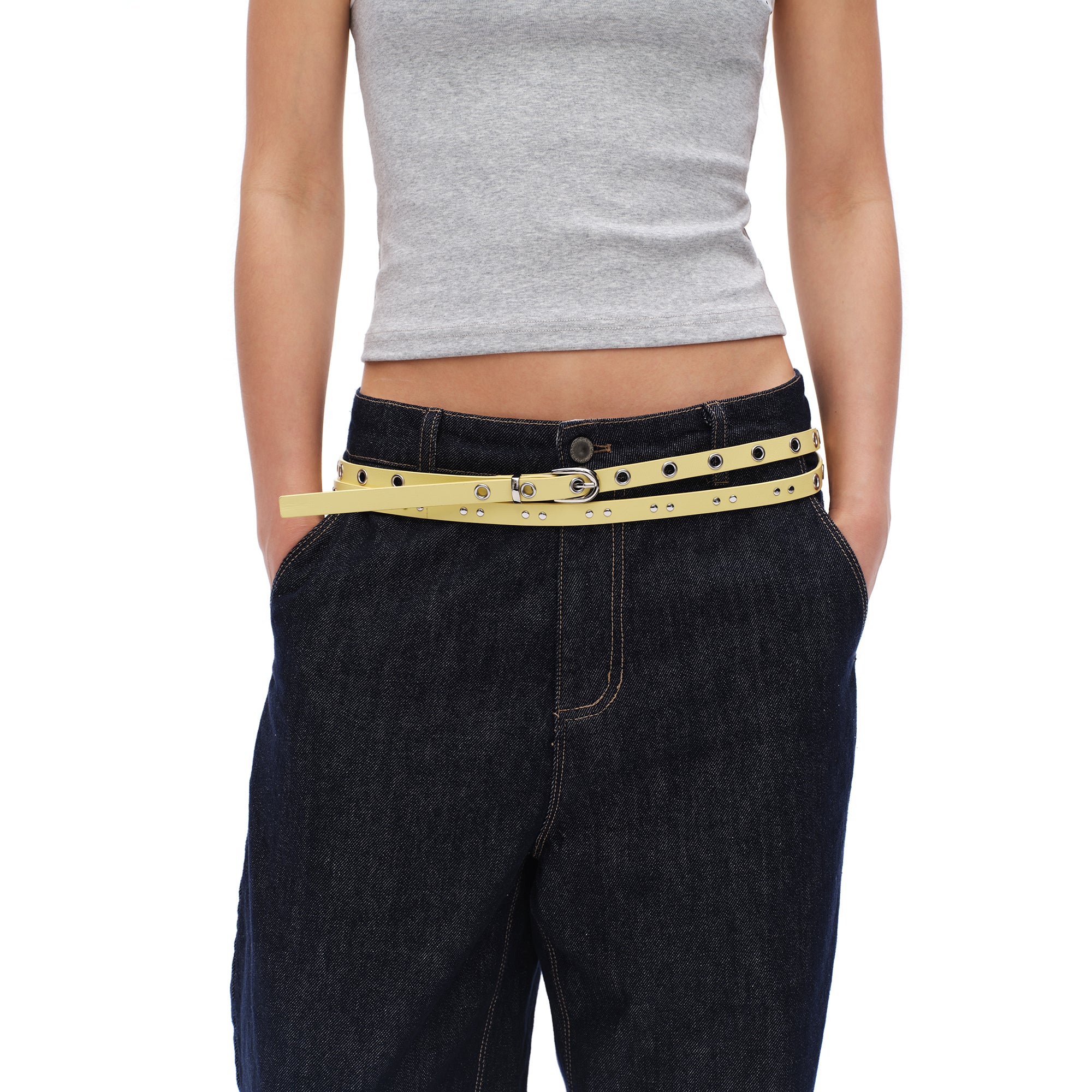 OINIMI Leather Grommet Skinny Belt