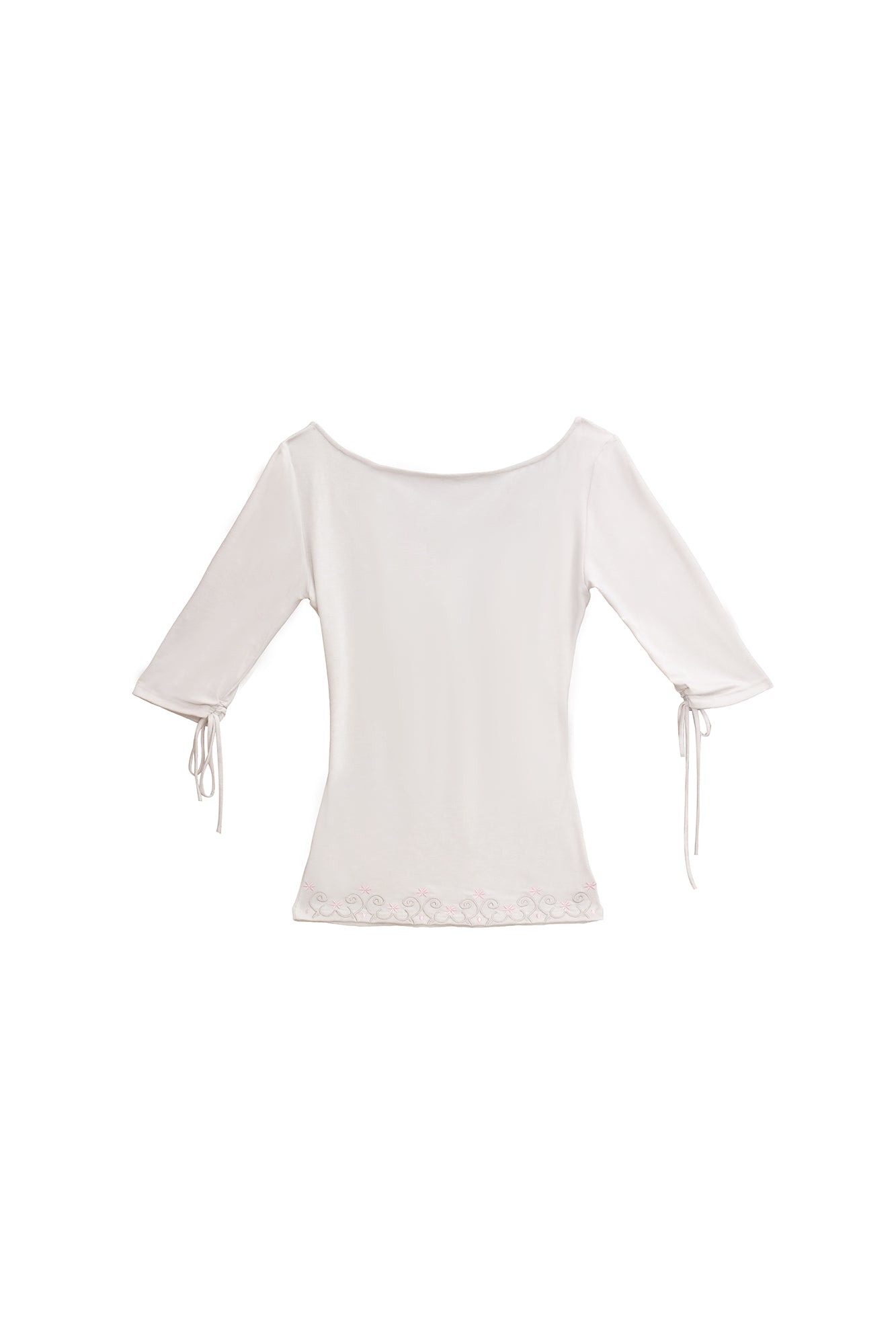 THE NEVERMORE Gathered Keyhole Ruched Embroidered Top