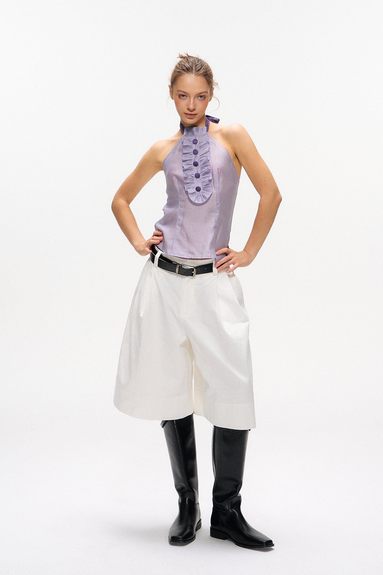 10AMSOTIIIIIIRED Convertible Ruffle Bib Top