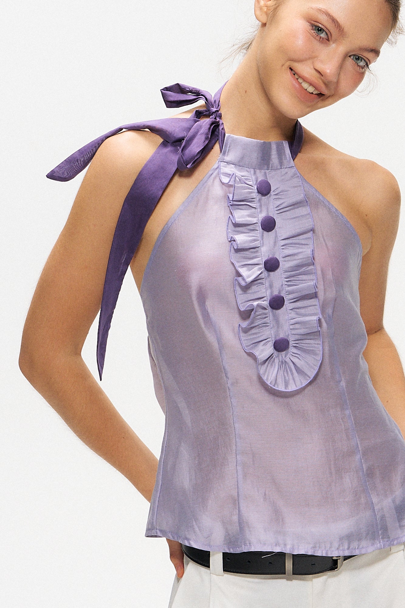 10AMSOTIIIIIIRED Convertible Ruffle Bib Top