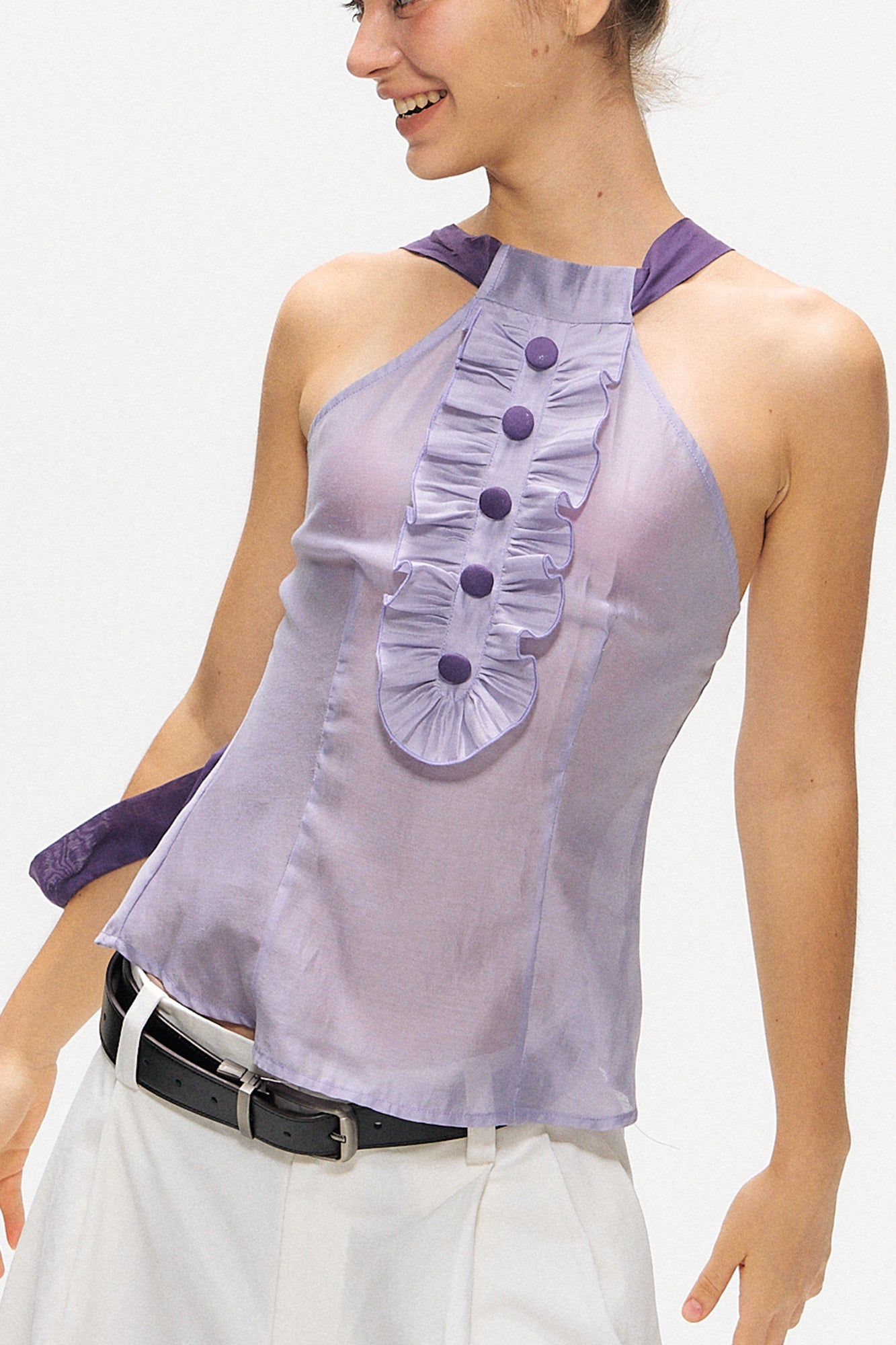 10AMSOTIIIIIIRED Convertible Ruffle Bib Top