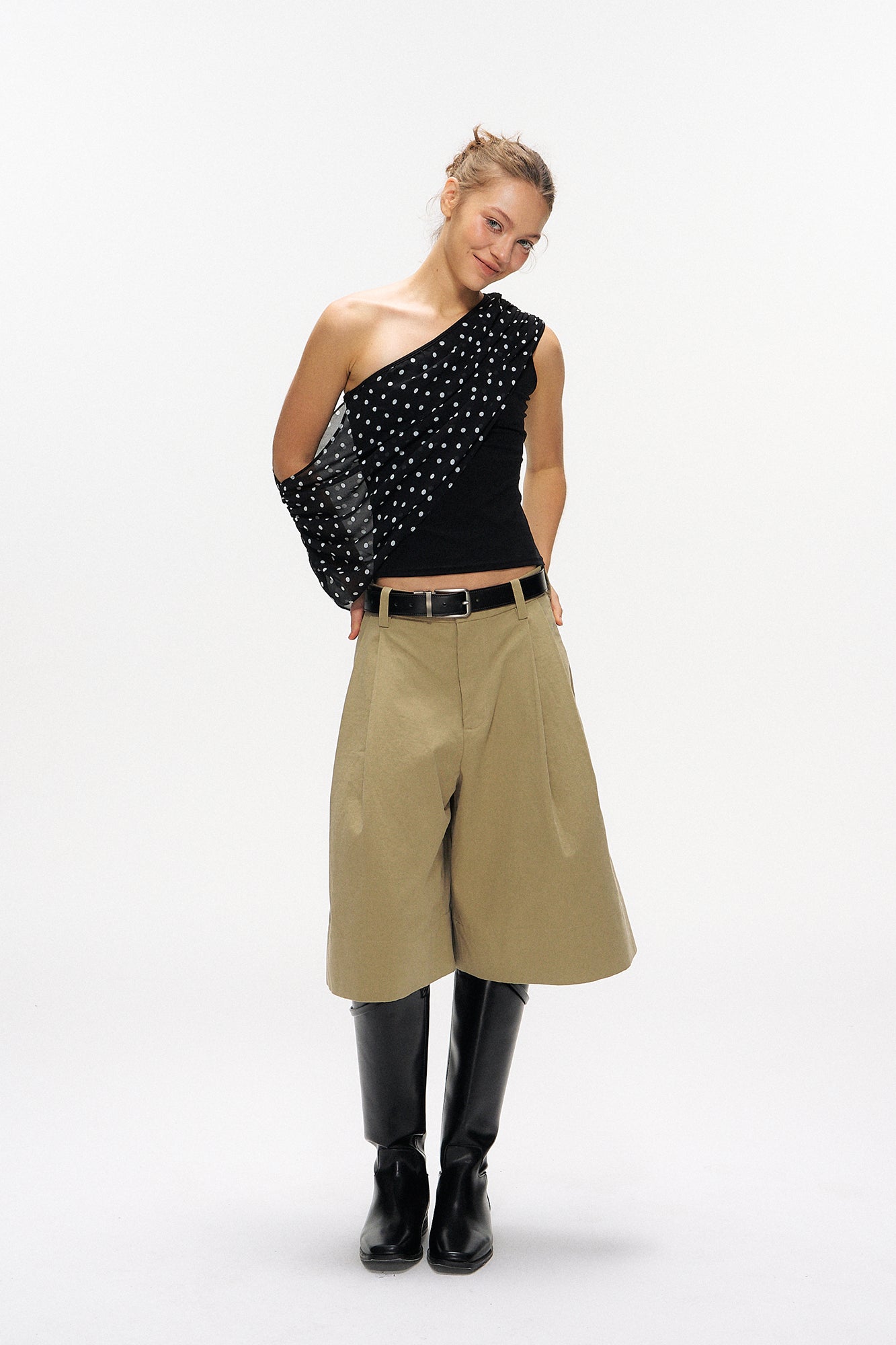 10AMSOTIIIIIIRED Asymmetrical Convertible Draped Overlay Top
