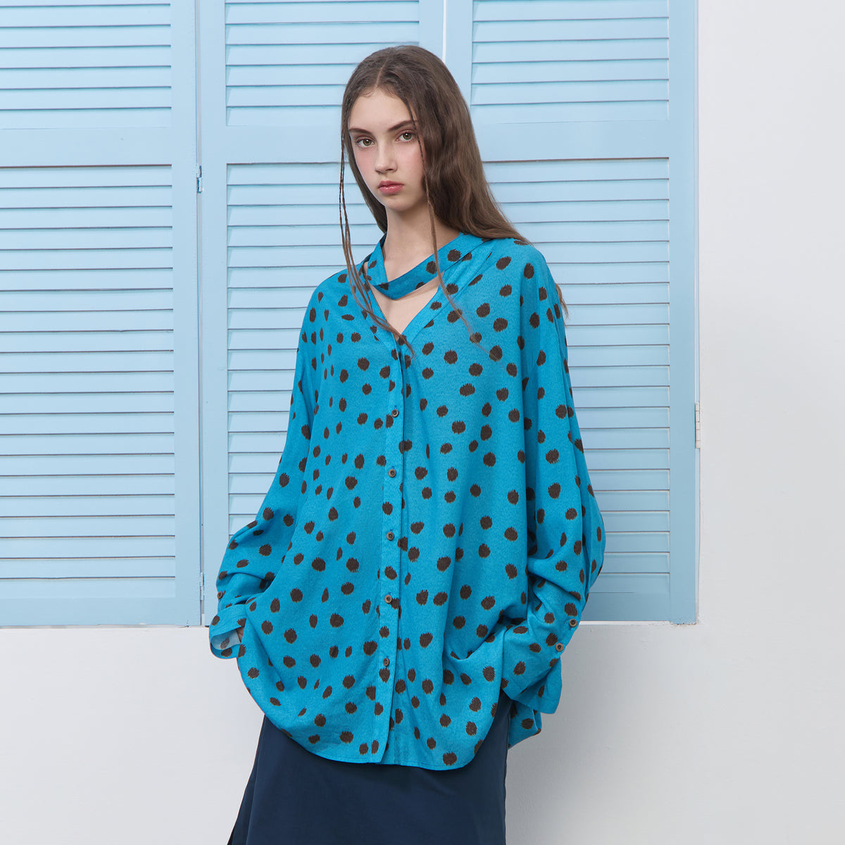 BOBBYBECKY Polka-Dot Leopard Ribbon Shirt