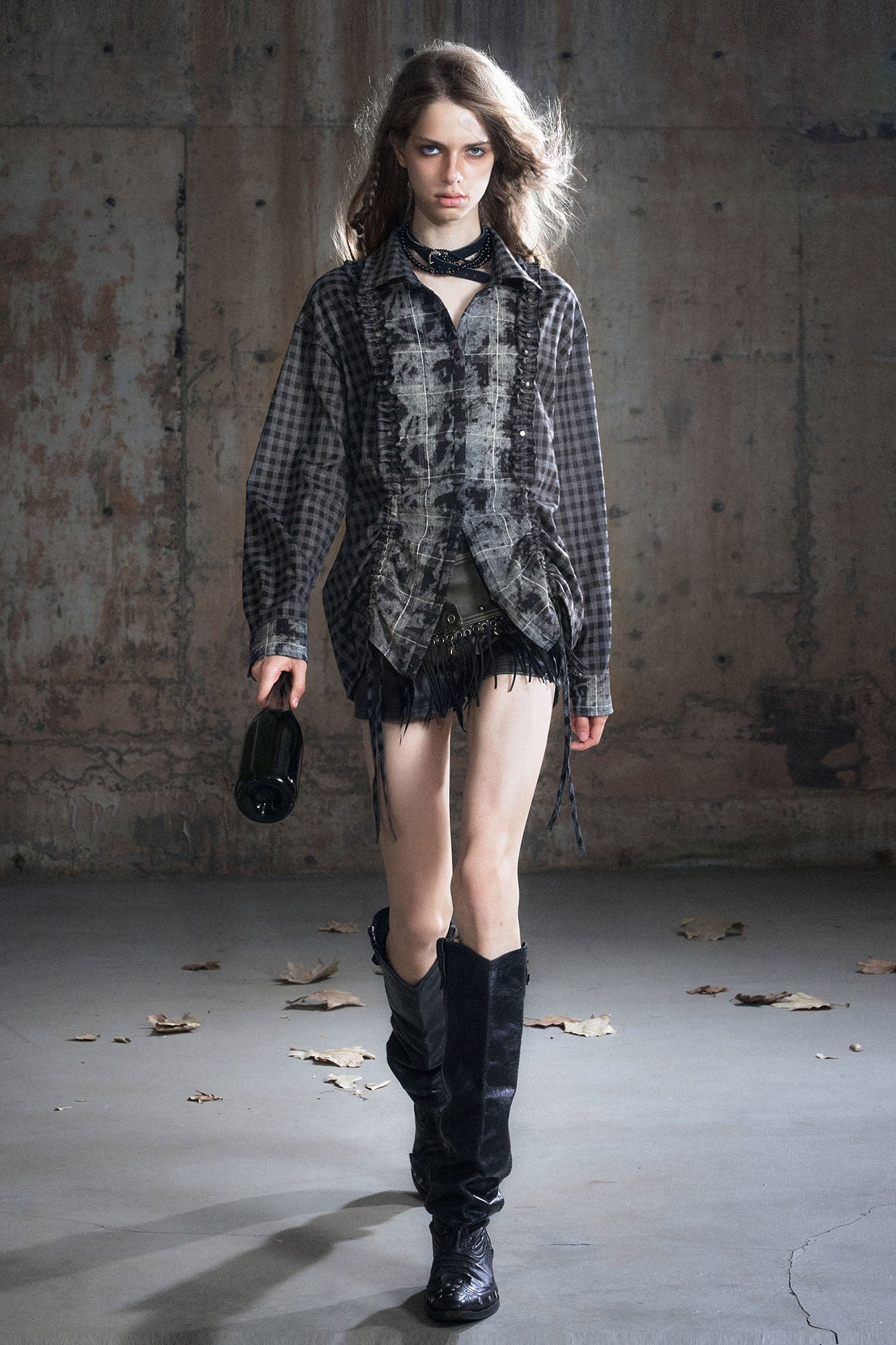 CESTNOUS Ruched Ruffle Spliced Shirt