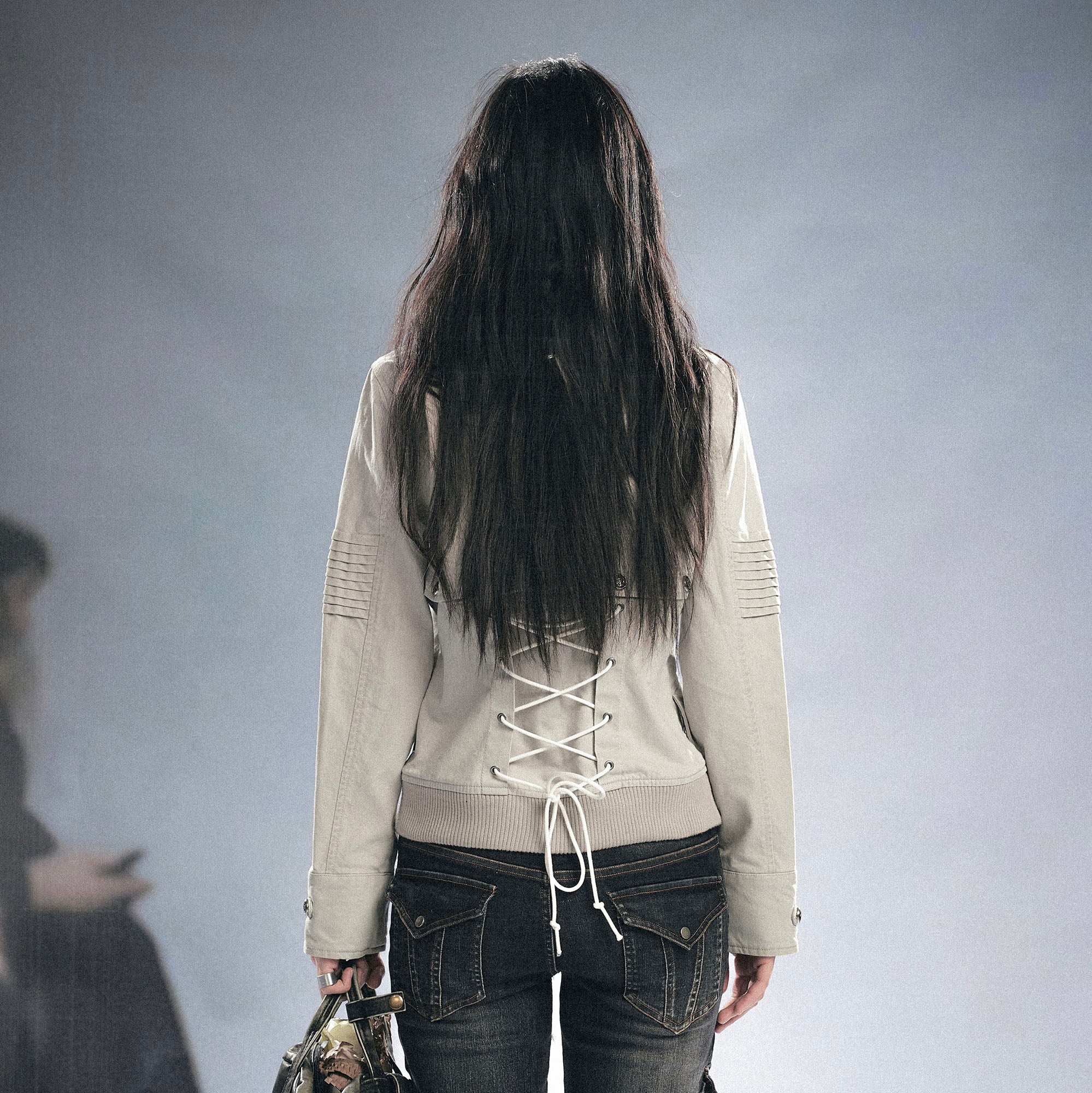 CESTNOUS Detachable Buckle-Strap Lace-Up Back Jacket