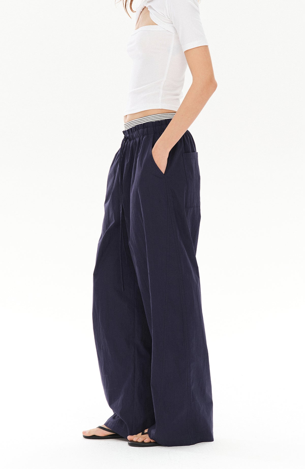 COSTUSTOOT Striped Spliced Wide-Leg Parachute Pants