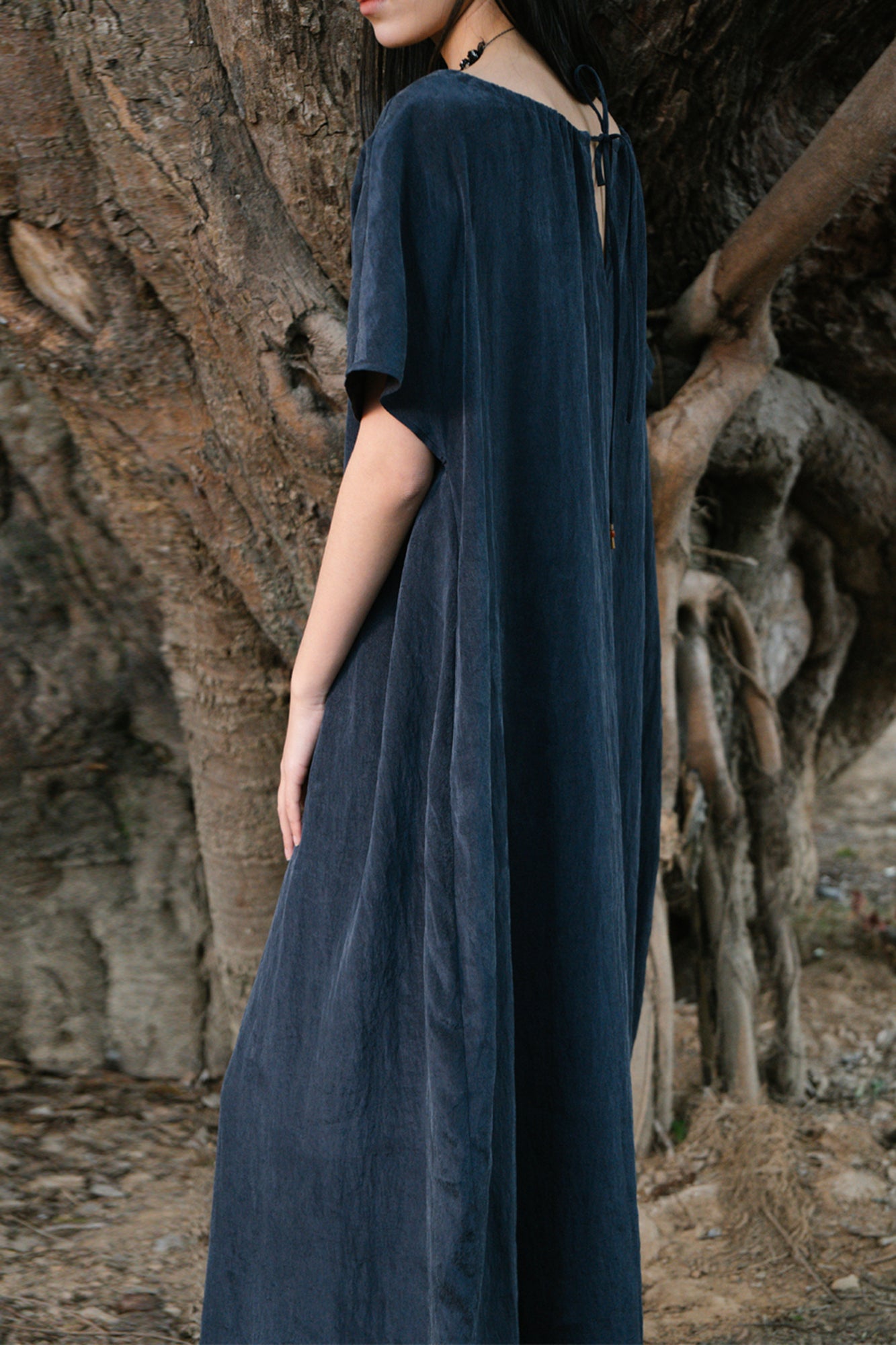 CAIRA Washed Drawstring Neck Maxi Dress