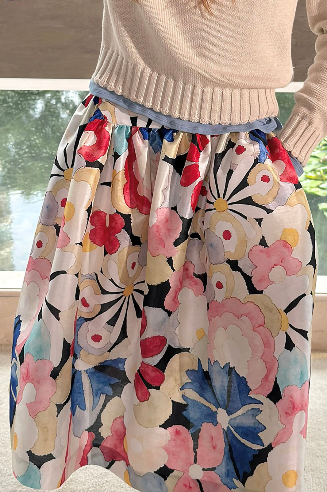 WINGFREE Full-Print Floral Midi Skirt