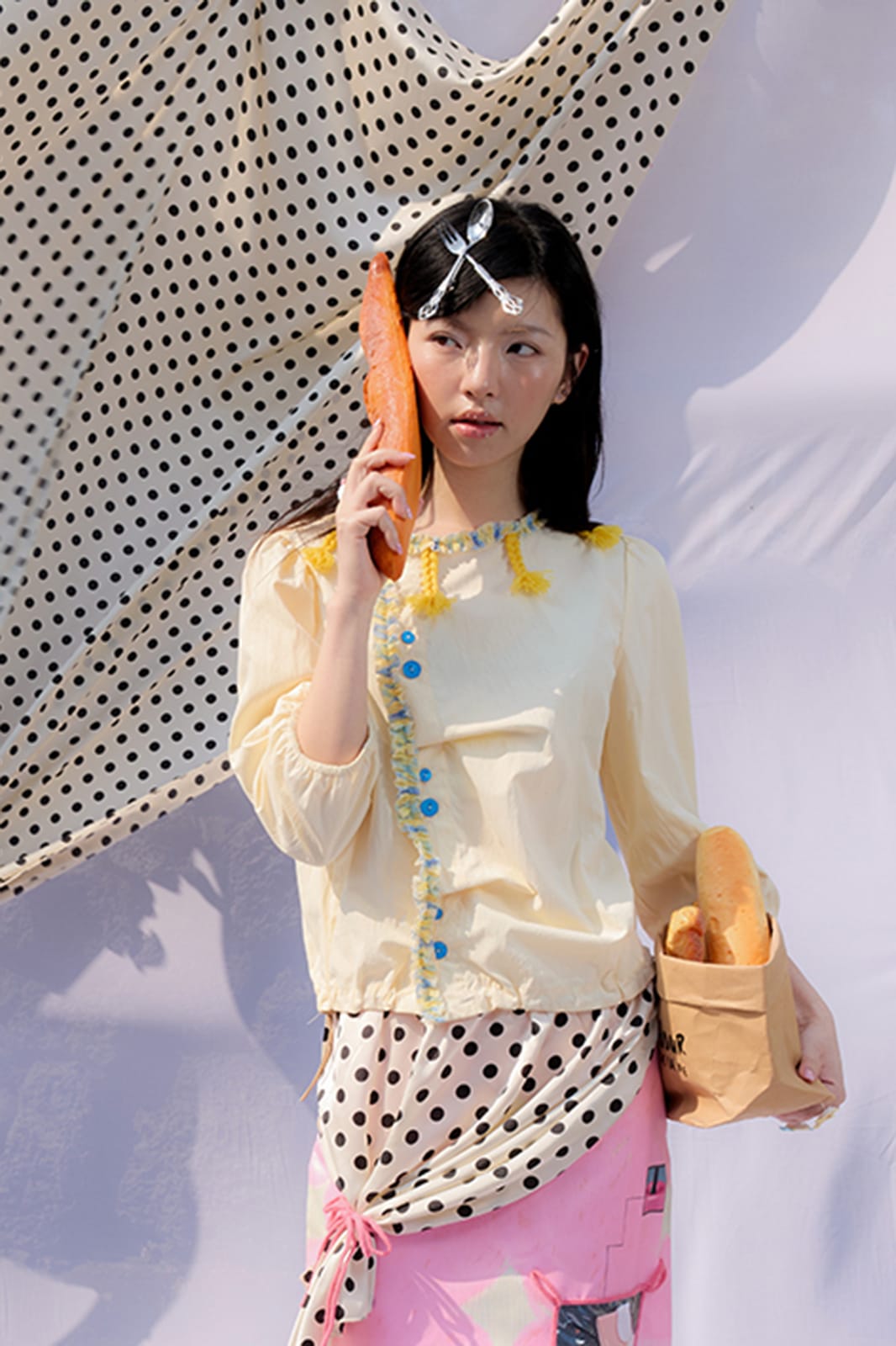 UNSOCIAL NIGHT Asymmetric Tassel-Trim Button Blouse