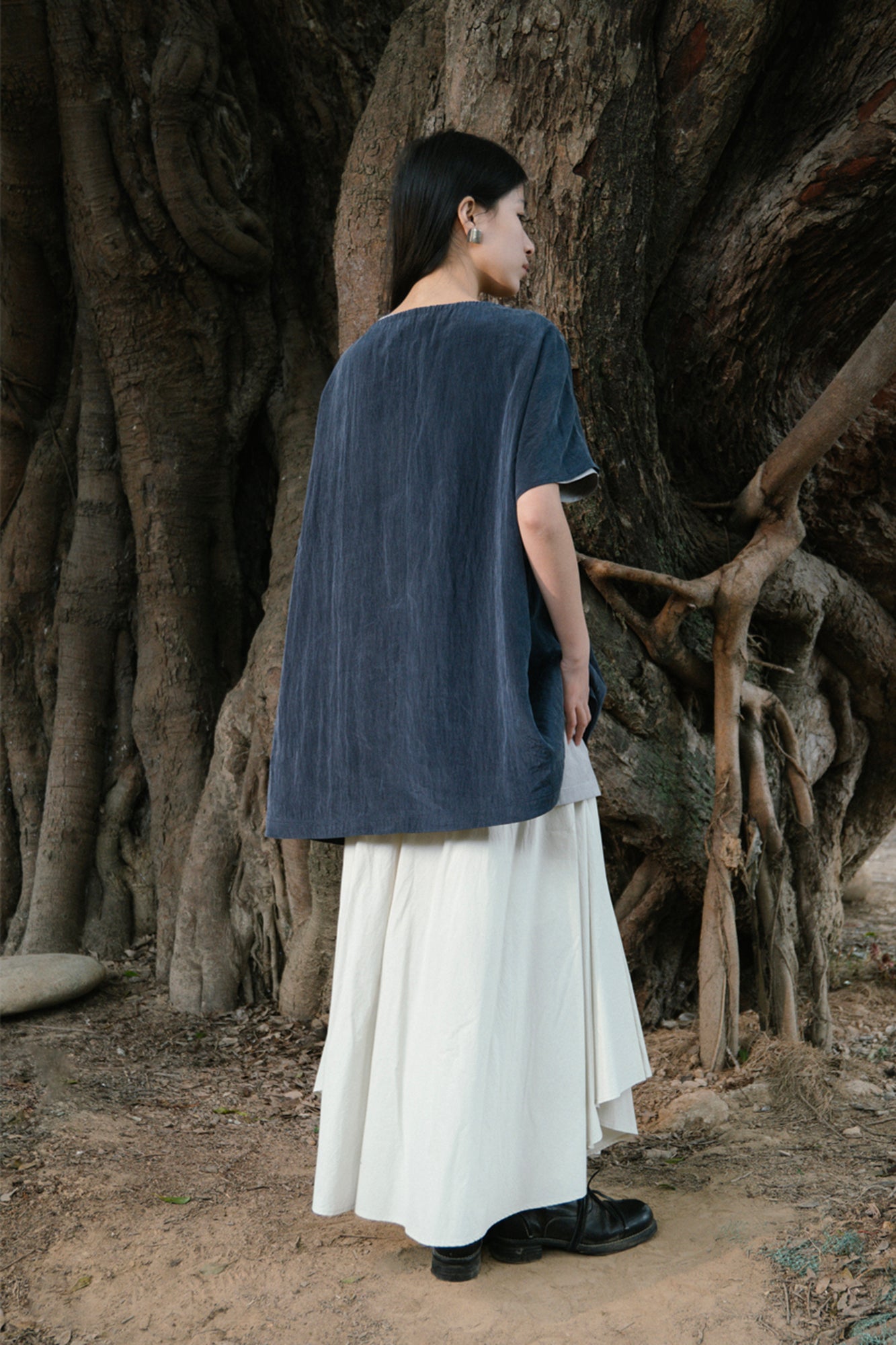 CAIRA Washed Drawstring Neck T-Shirt
