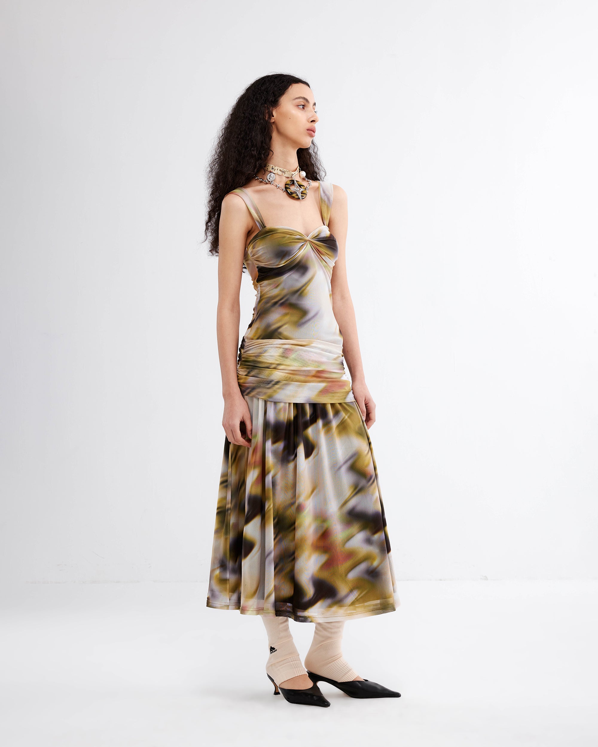 JIUWU PARK Blurred Print Strappy Midi Dress