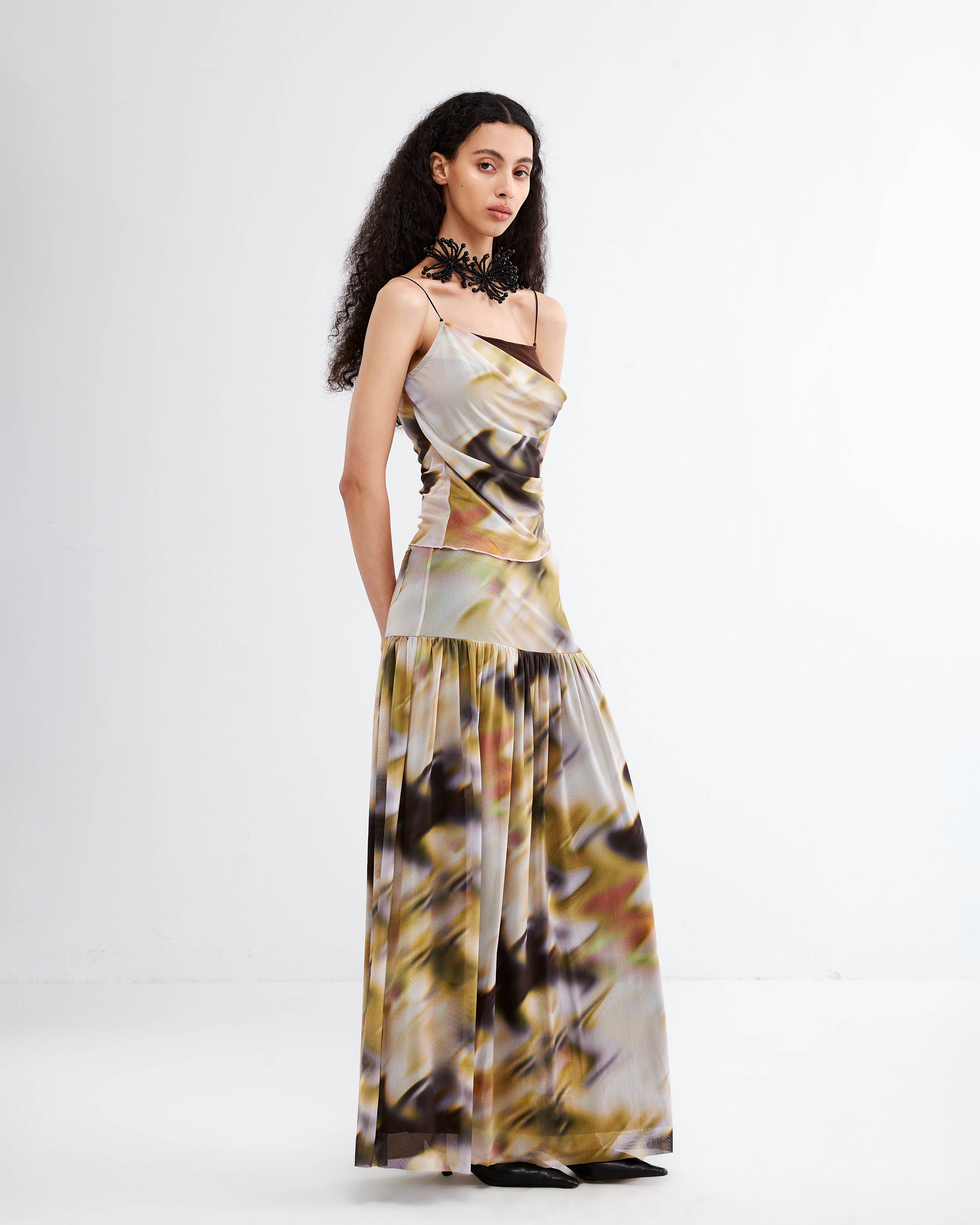 JIUWU PARK Blurred Print Gathered Maxi Skirt