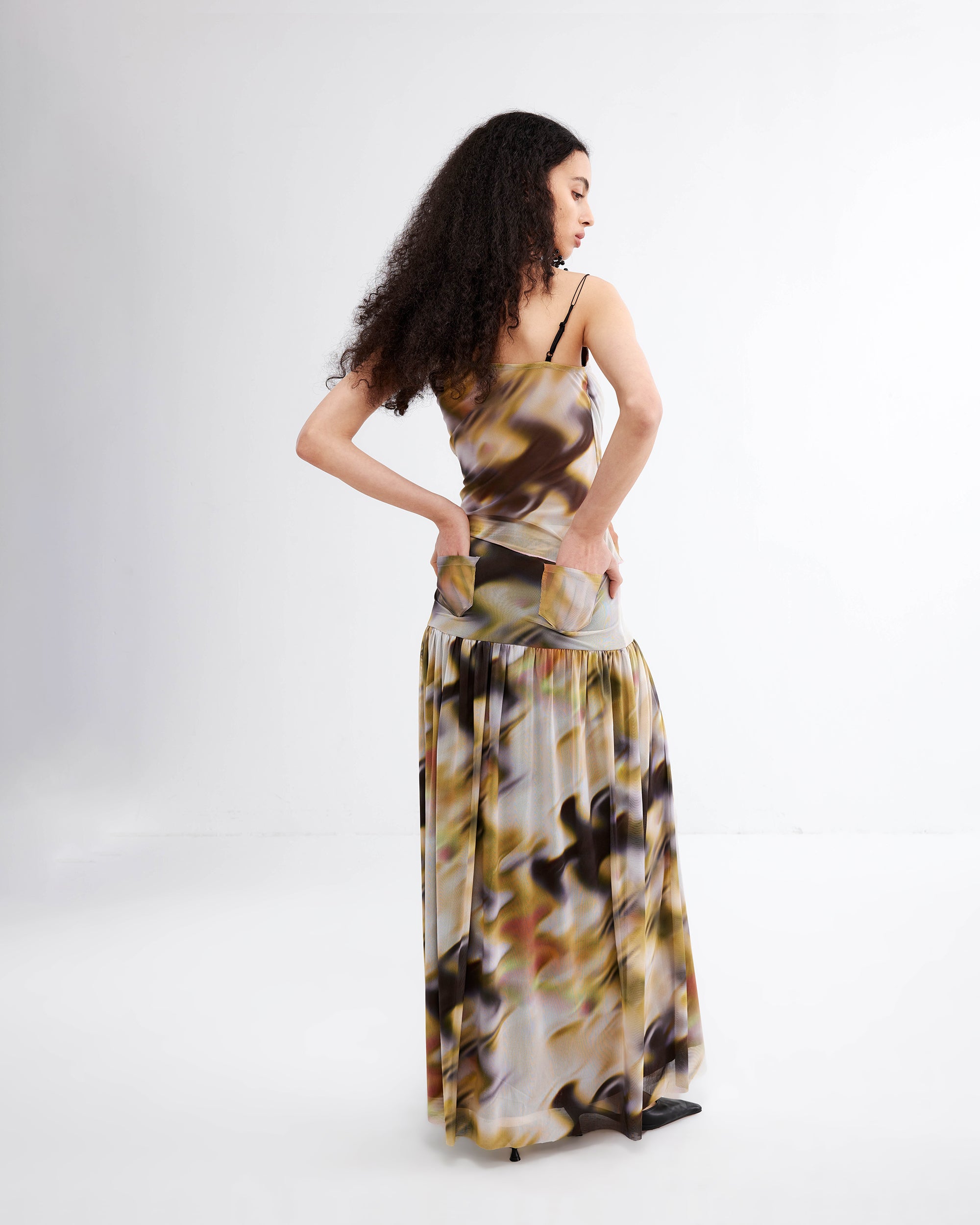 JIUWU PARK Blurred Print Gathered Maxi Skirt