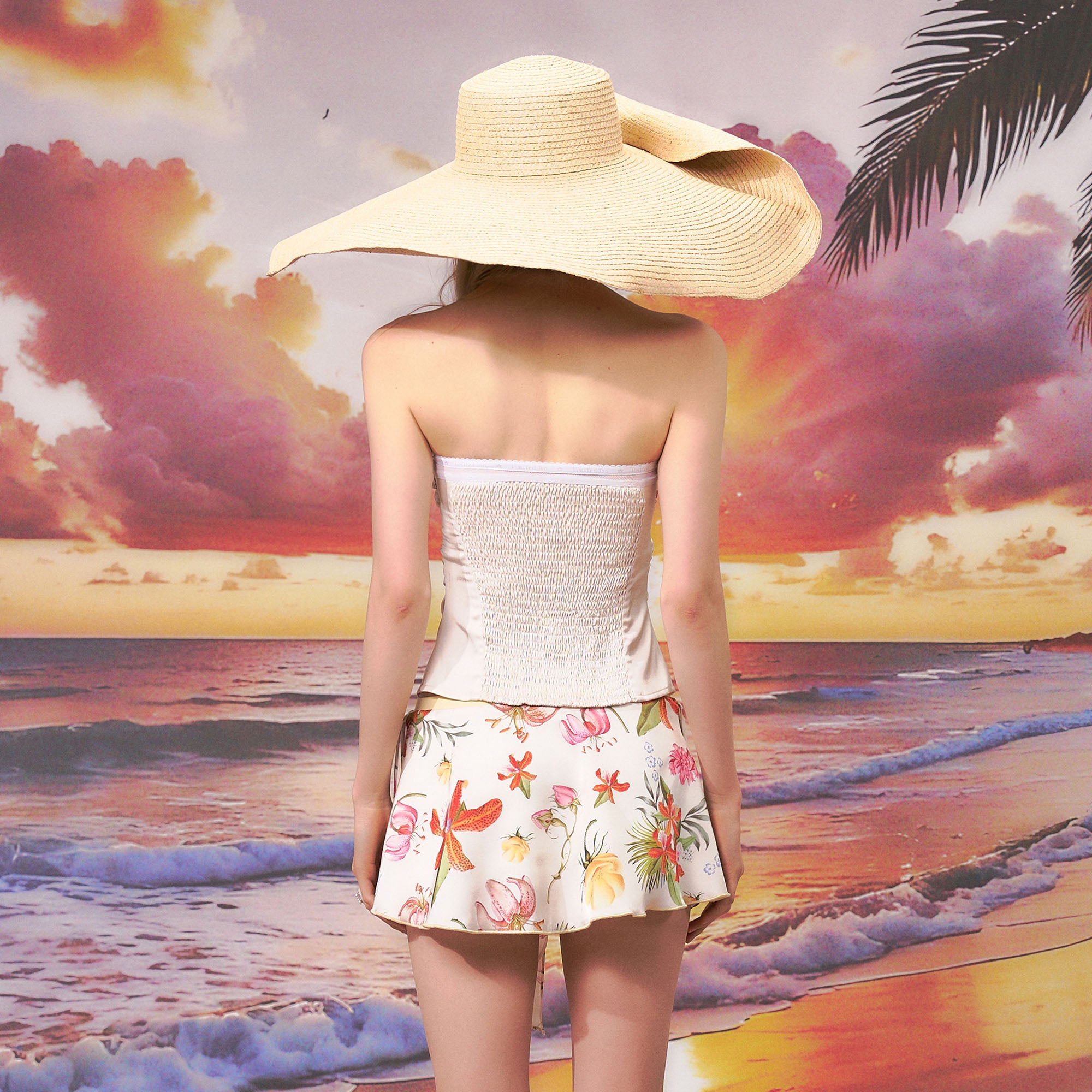 THE NEVERMORE Floral Scarf-Tie Strapless Top & Mini Skirt Set