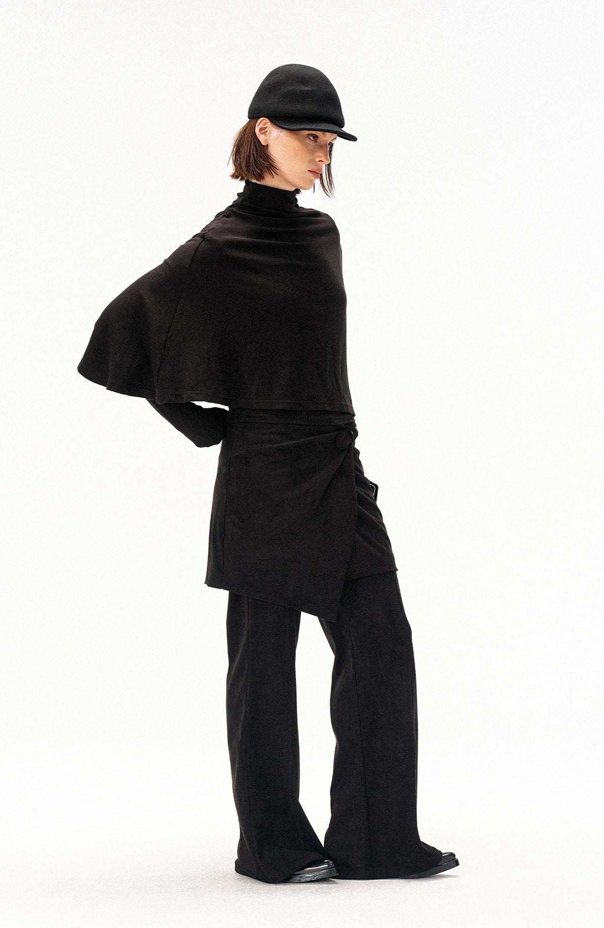 COSTUSTOOT Cape-Style Asymmetric Layered Knit Long-Sleeve Tee