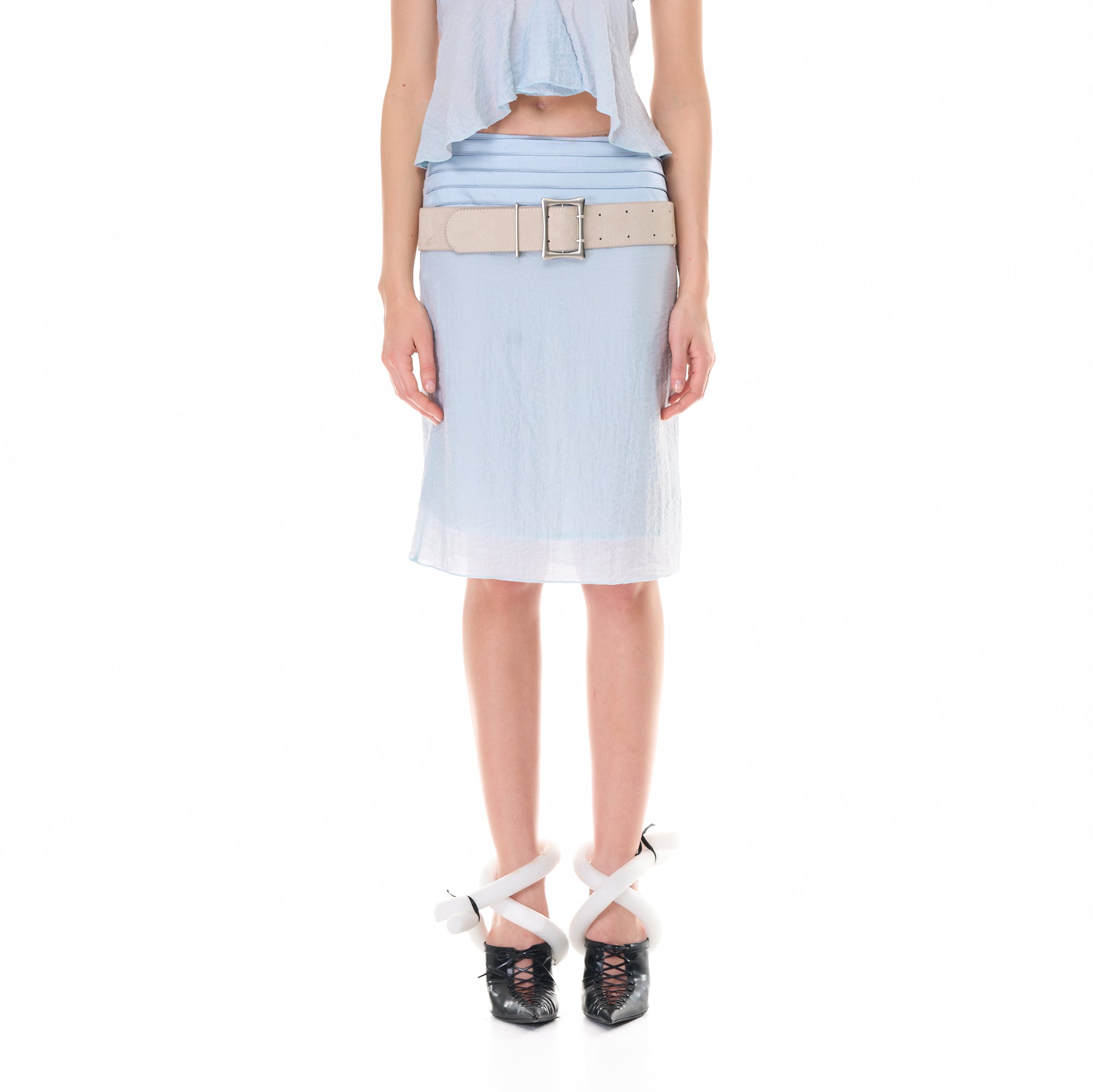 NEVER OFFEND L ANGEL Pleated Strapless Top And Sheer Midi Skirt Set