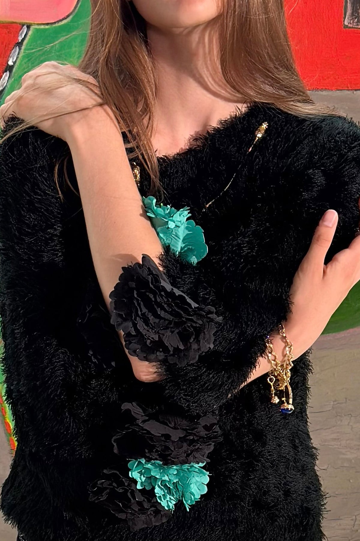 WINGFREE Plush Eyelash-Knit Three-Quarter Sleeve Top