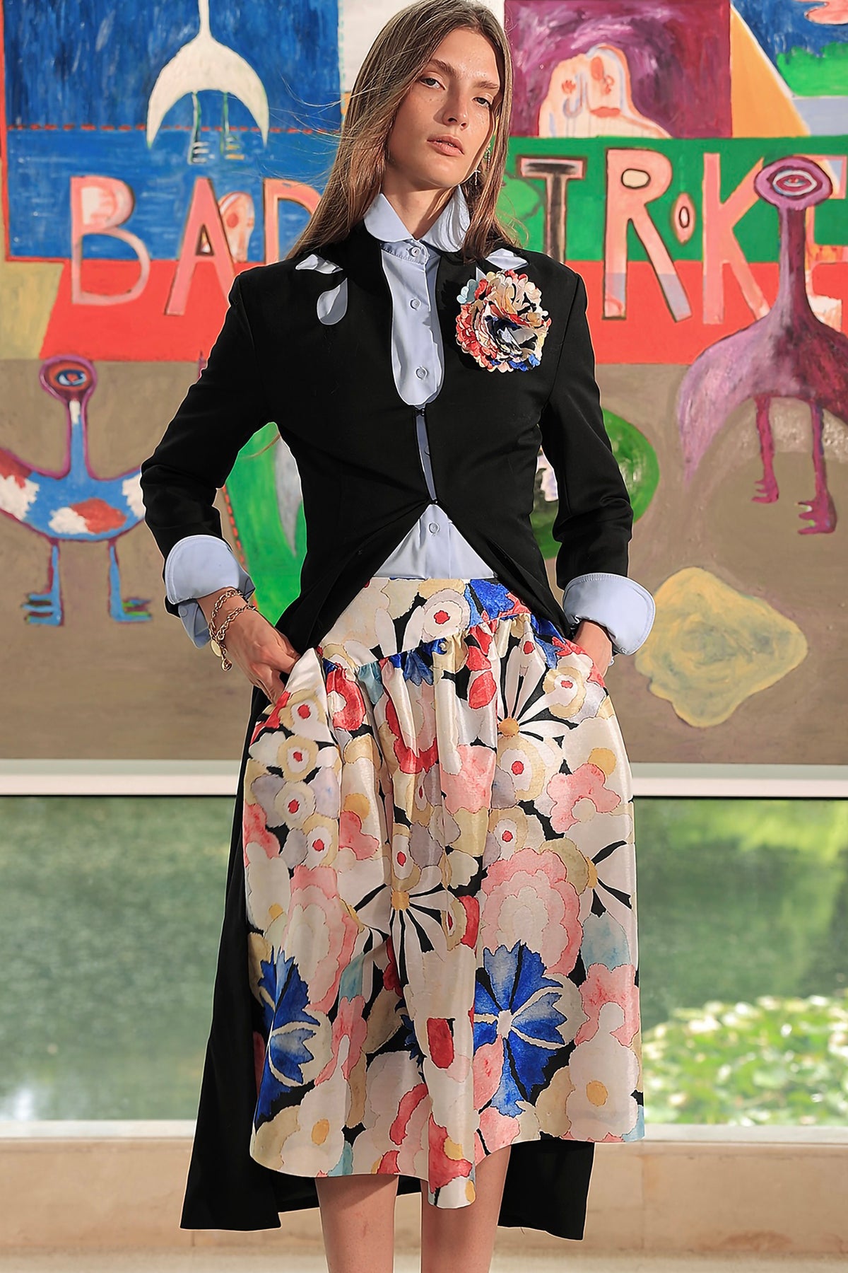 WINGFREE Full-Print Floral Midi Skirt