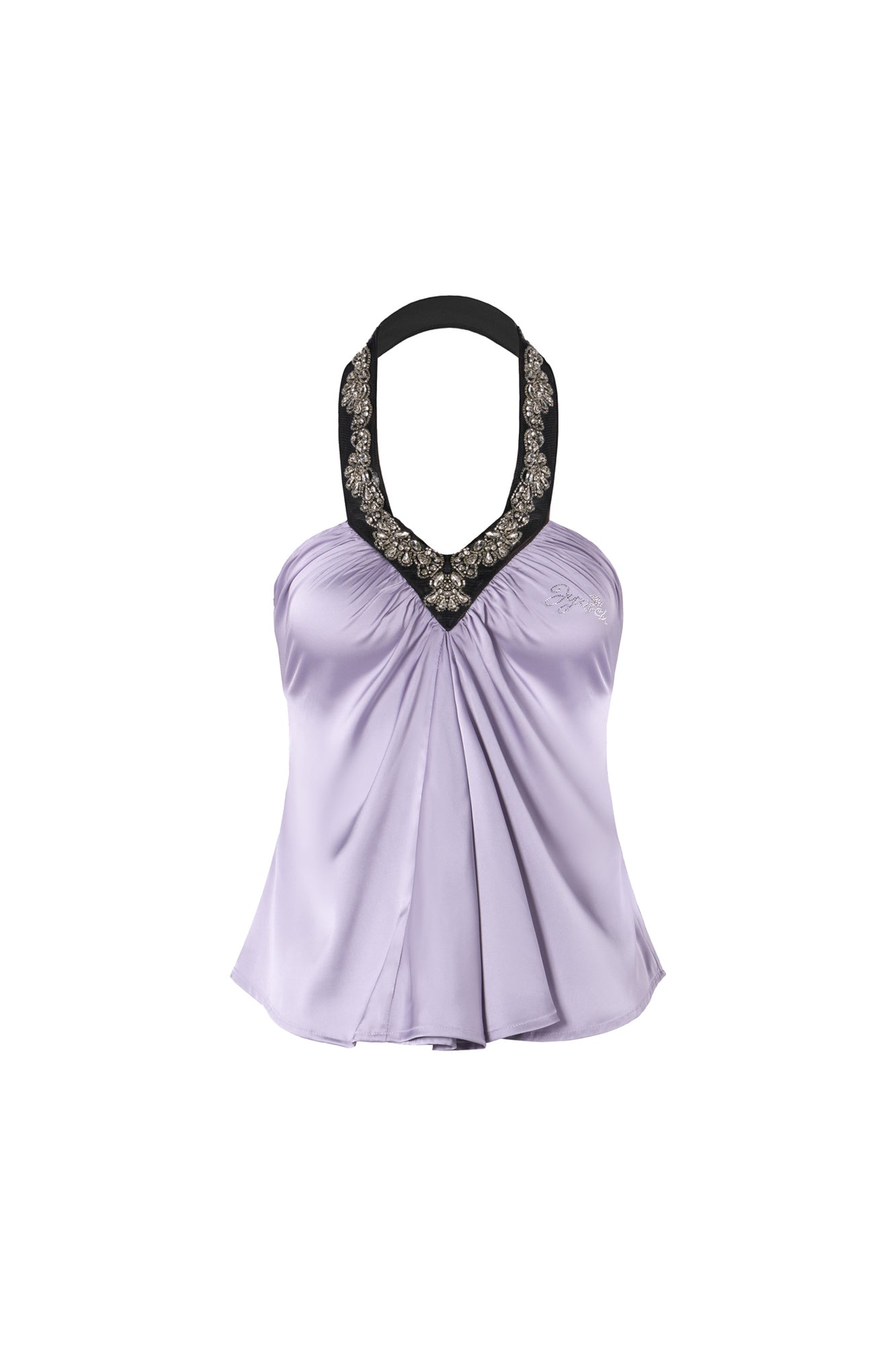 JYOSEI Satin Sequined Open-Back Halter Top