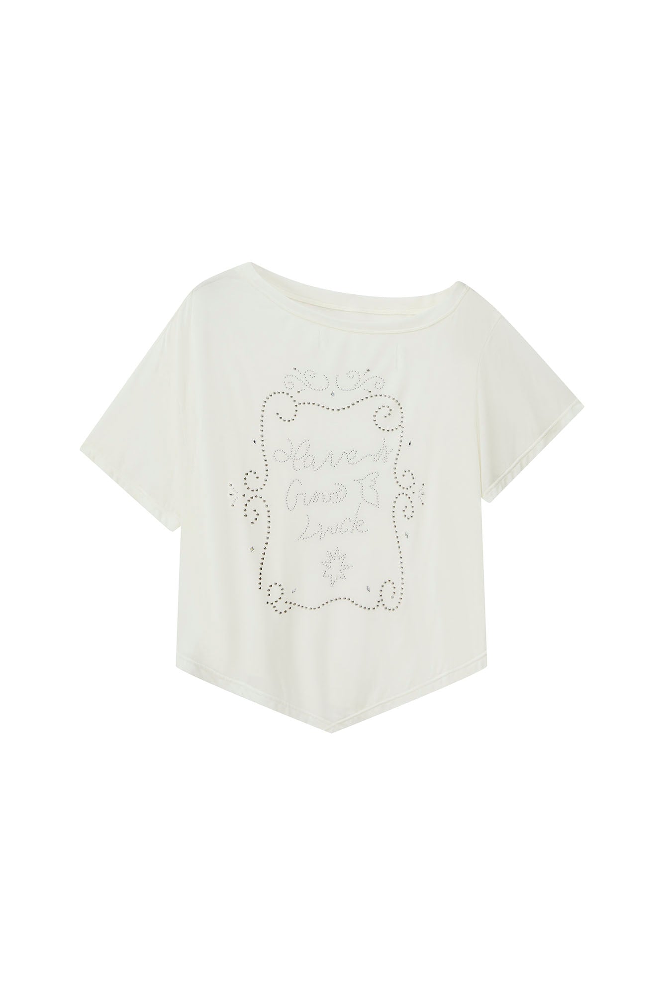SOFITTE Off-Shoulder Studded Graphic Tee