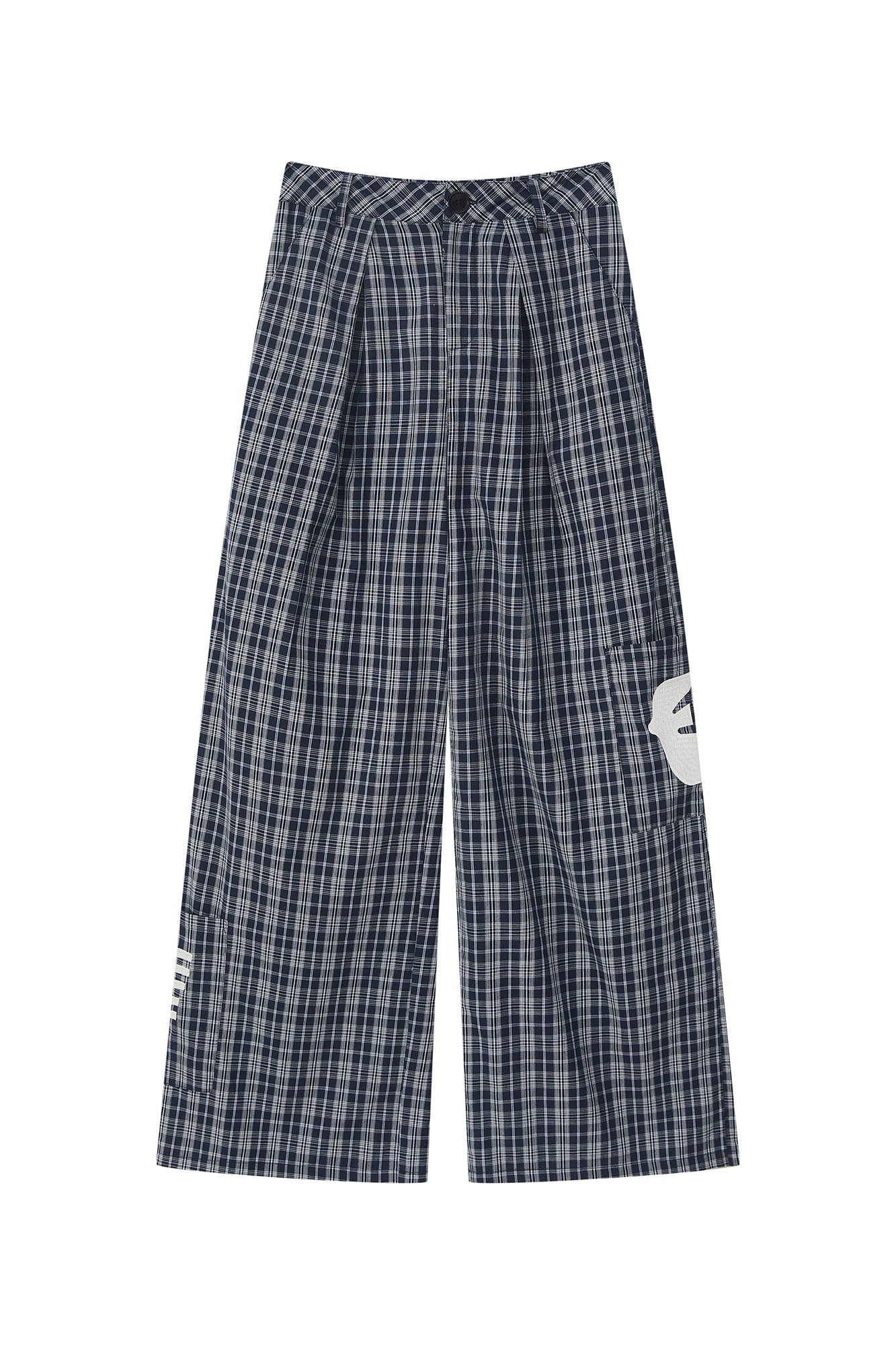 SOFITTE Plaid Pleats Patch Straight-Leg Pants