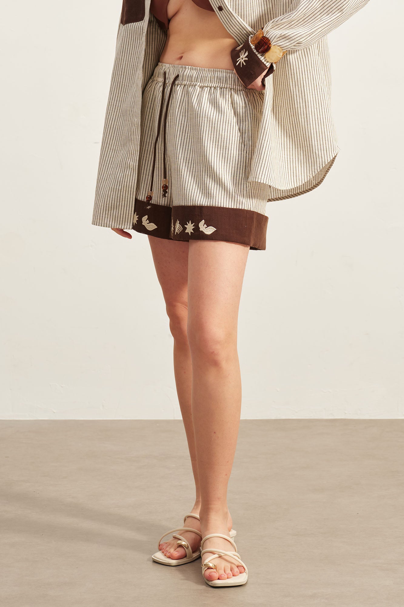 SOFITTE Striped Embroidered Tencel-Linen Shorts