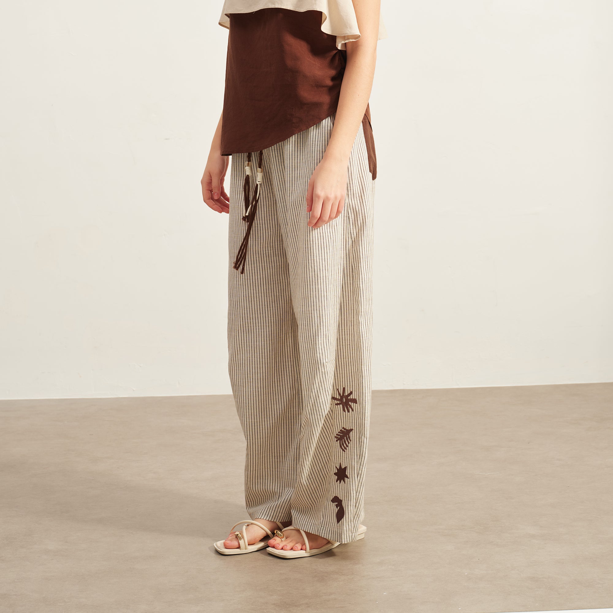 SOFITTE Retro Embroidered Drawstring Striped Pants