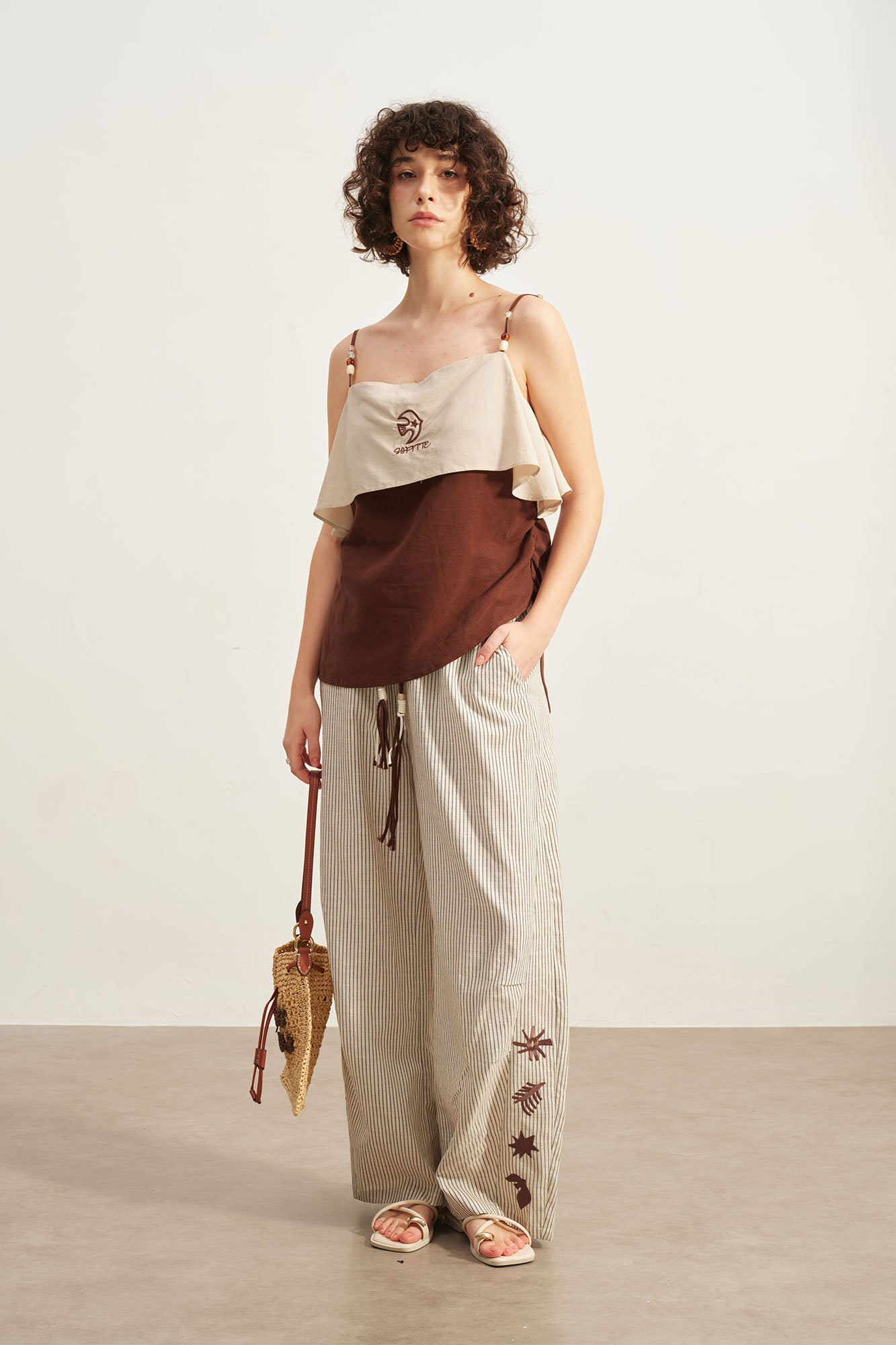 SOFITTE Beaded Strap Contrast Layered Top