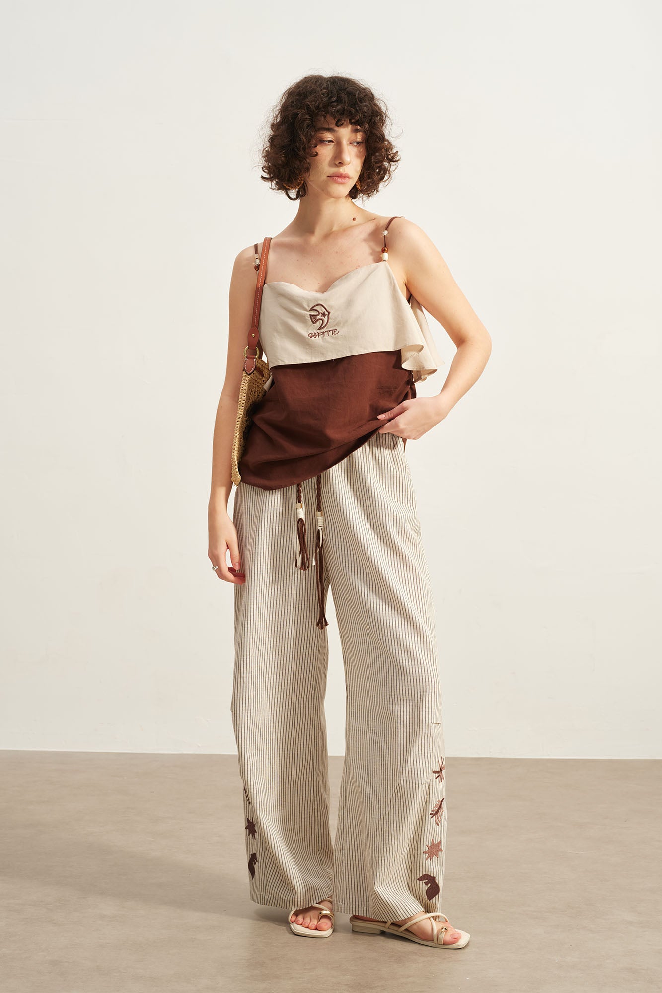 SOFITTE Beaded Strap Contrast Layered Top