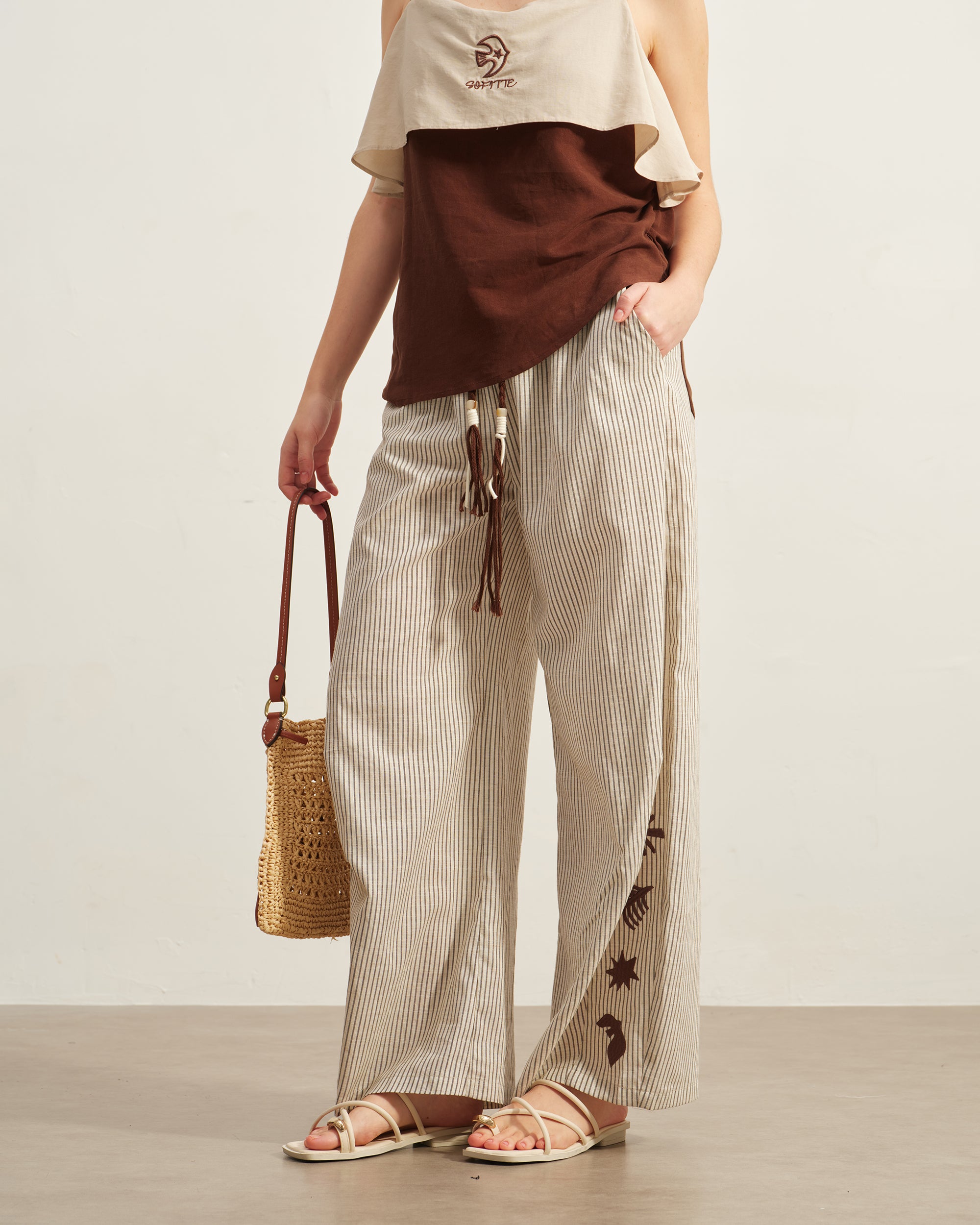 SOFITTE Retro Embroidered Drawstring Striped Pants